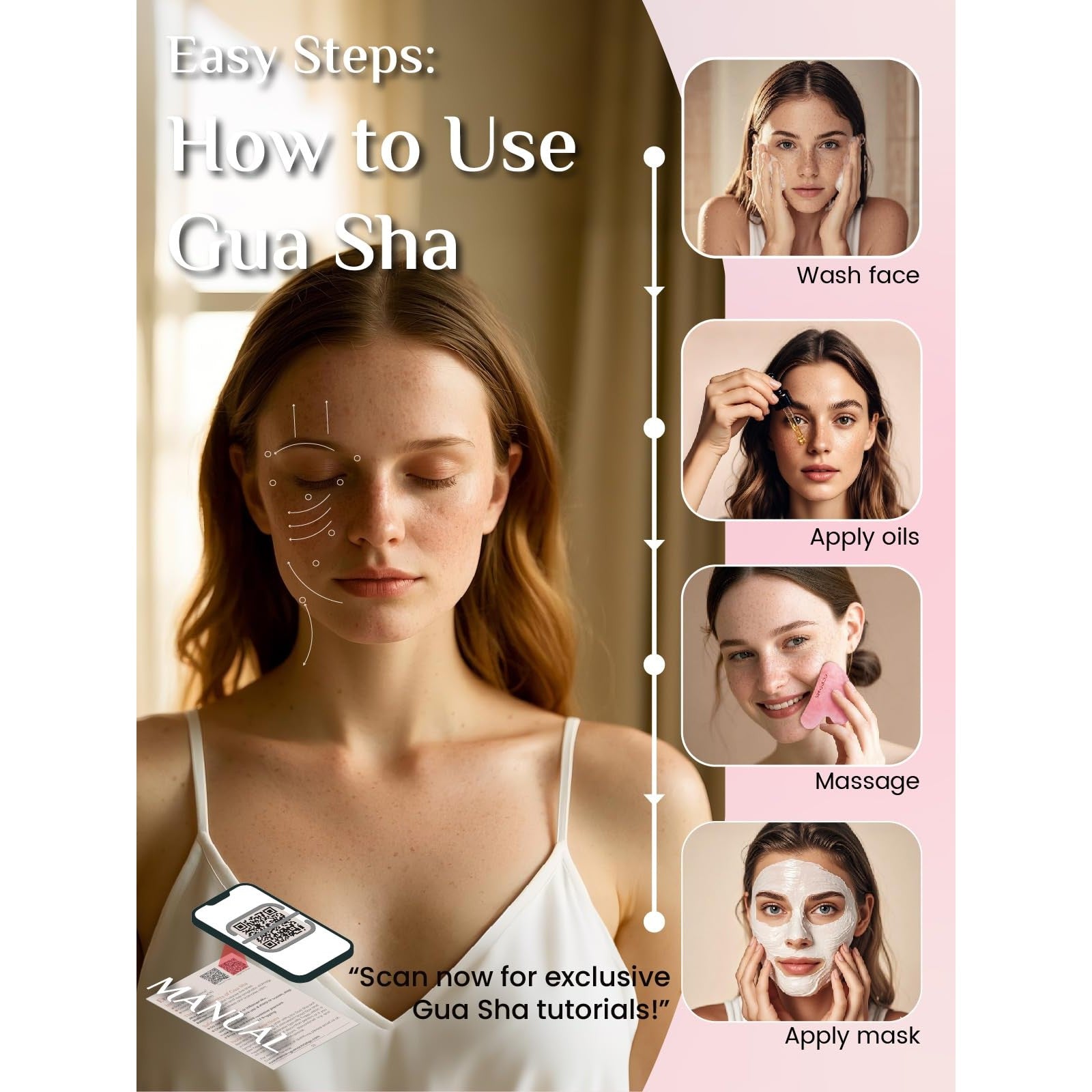 Rena Chris Gua Sha Facial Tools, Rose Quartz Guasha Tool for Acupuncture, Manual Massage Tool for Jawline Sculpting and Puffiness Reducing, Gua Sha Facial Massage Tool, Skin-Care Gift - Medaid International