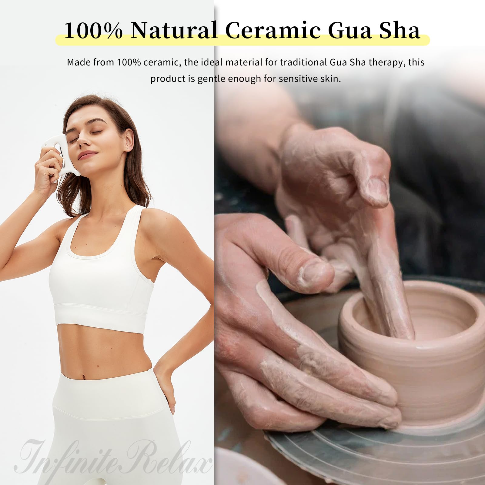 InfiniteRelax Advanced Ceramic Gua Sha Facial Tool, Skin Care for Women Men, Face Body Korean 괄사 Guasha Massage Tool Gift for Mom - Medaid International
