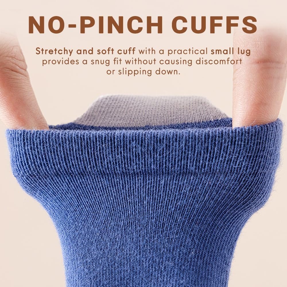Baby & Toddler Non-Slip Crew Socks with Grippers, KASTWAVE Soft and Comfortable Socks for Infants, Toddlers, and Kids, Ideal for Everyday Wear and Safety