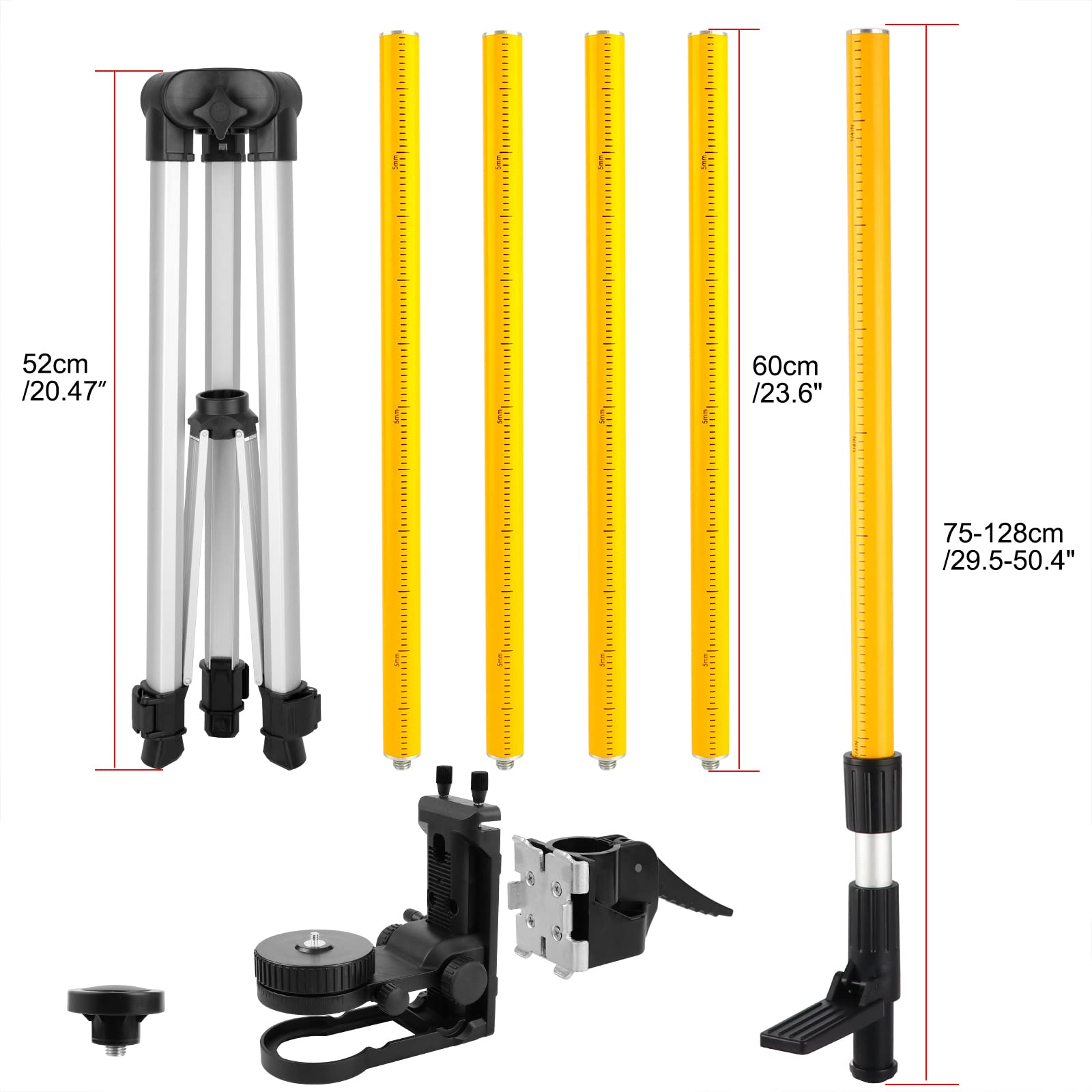 Laser Level Pole, Firecore Upgraded 12 ft. Telescoping Laser Pole with Tripod and Multifunctional Mounting Clamp, Adjustable Bracket with 1/4"-20 Laser Mount for Rotary and Line Laser Level- FLP370CX - Medaid International