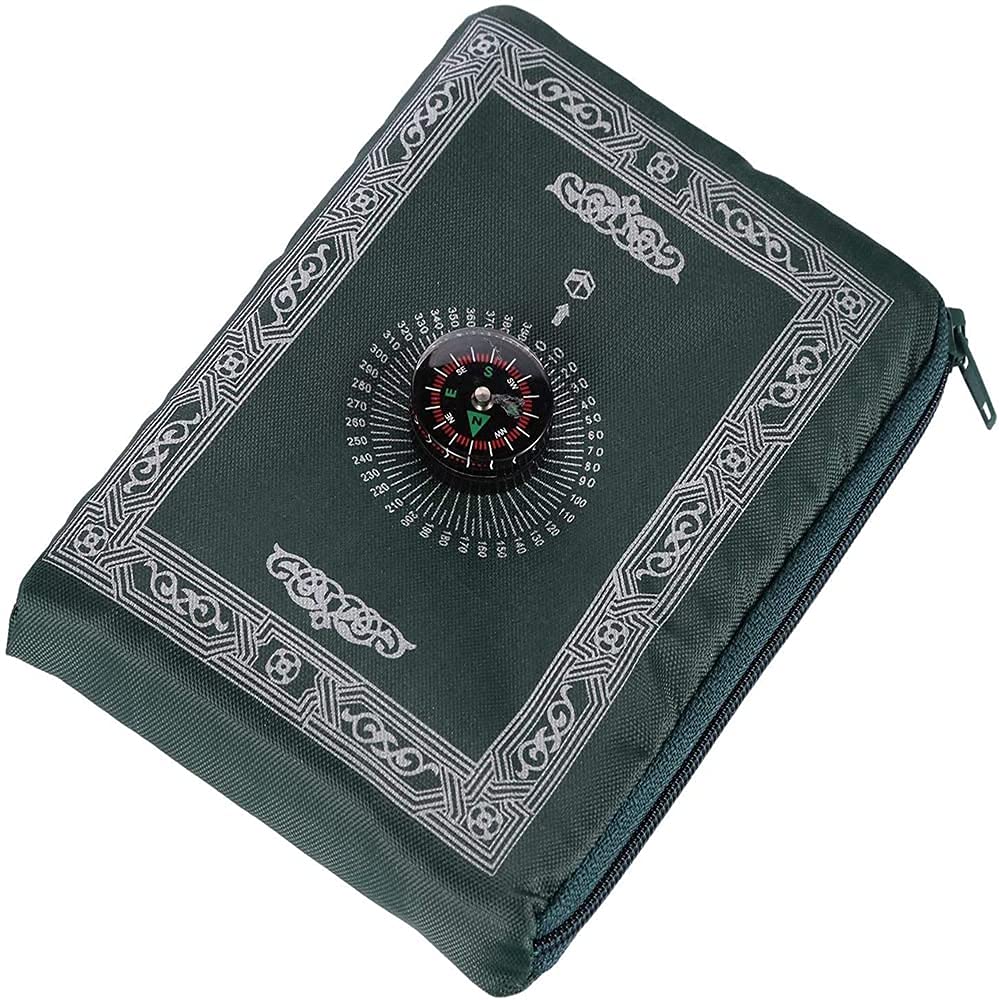 Hitopin Travel Prayer Mat, 60cm*100cm Praying Rug, Portable Polyester Prayer Rug with Compass, Islamic Waterproof Prayer Mat, Muslim Prayer Mat, for Ramadan Gifts, Islamic Prayer (Green) - Medaid International