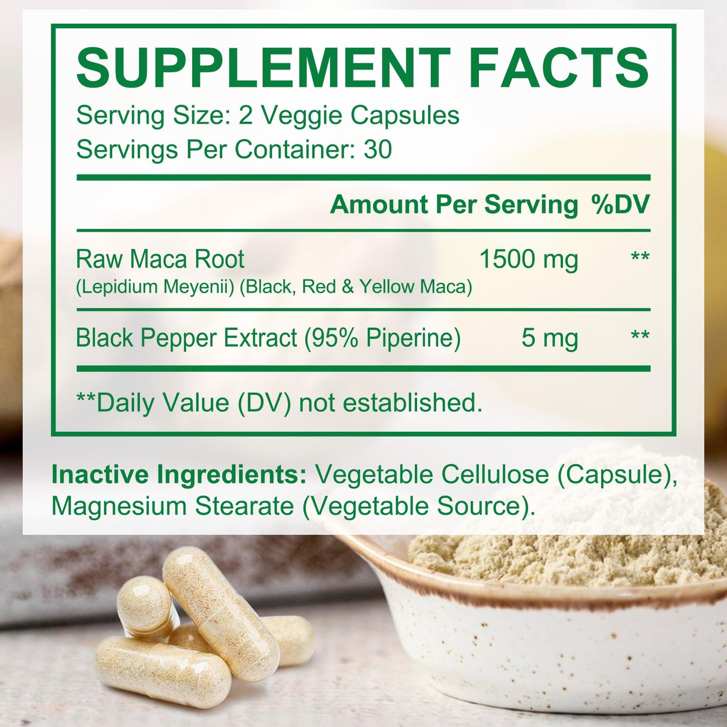 Vceeoy Maca Root, Black Pepper Extract Capsules for Women & Men with 1500 mg Black, Red & Yellow Maca,Gives Energy Boost -60 Capsules, Easy to Swallow - Medaid International