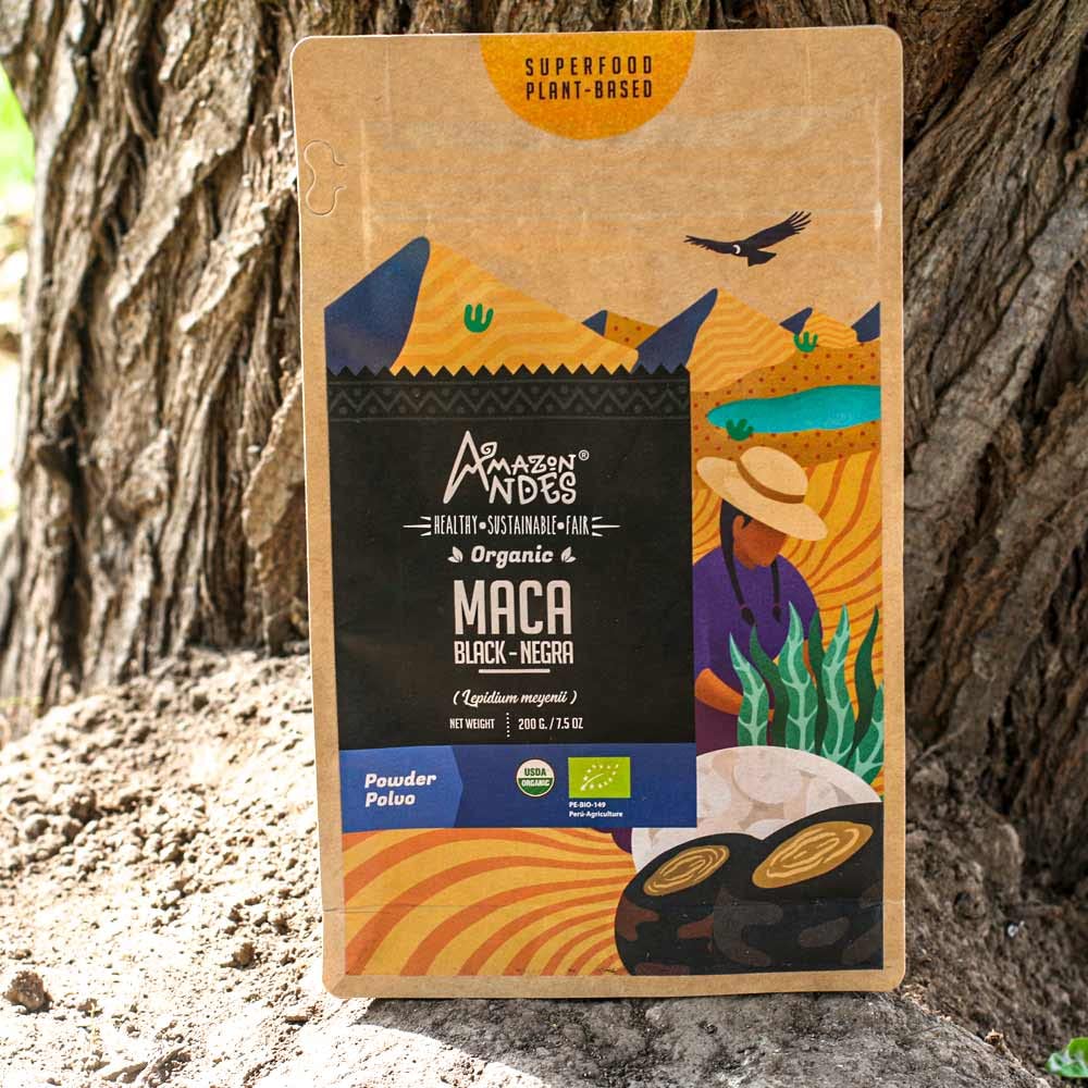 Amazon Andes Black Maca Root Powder (Lepidium meyenii) - contains Carbohydrates & Minerals - Adaptogen superfood & Health Promoter - Gelatinized, Vegan, Non-GMO & Allegen-free - 7 Ounce (40 Servings) - Medaid International
