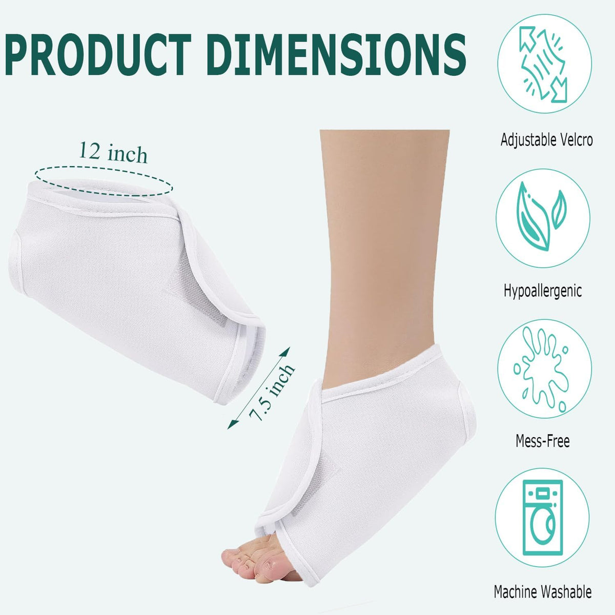 TERRIFI 2Pcs Castor Oil Pack Wrap for Ankle, Adjustable Ankle Wrap for Plantar Fasciitis Relief, Washable Reusable Plantar Fasciitis Brace Castor Oil Compress Pads for Women & Men Ankle Support, White