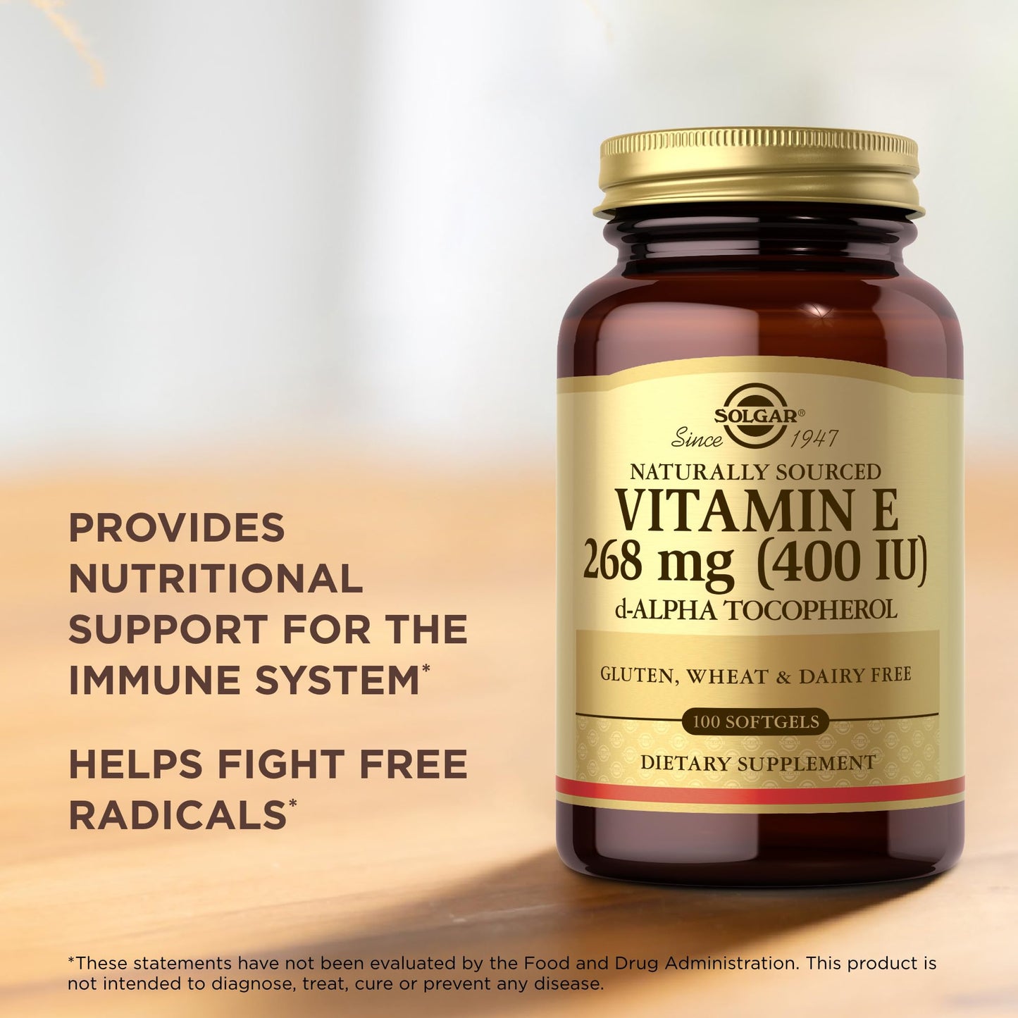 Solgar Vitamin E 268 mg (400 IU) - 100 Softgels - Naturally-Sourced Vitamin E as d-Alpha Tocopherol - Gluten Free, Dairy Free - 100 Servings - Medaid International