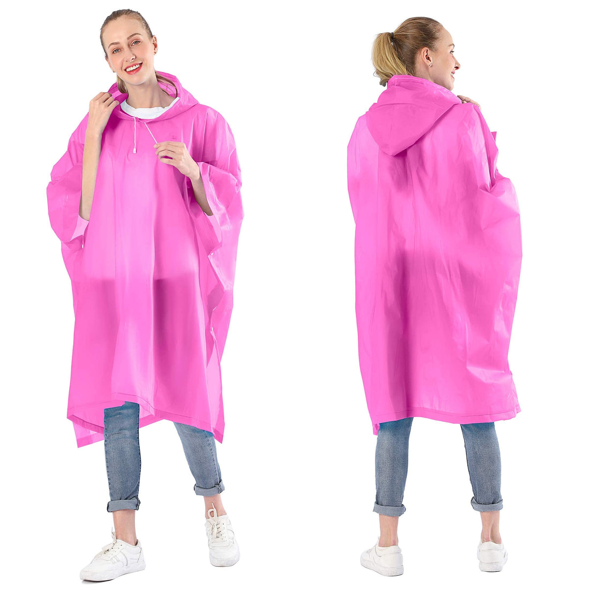 KASTWAVE Portable EVA Raincoats for Adults, Reusable Rain Ponchos with Hoods and Sleeves Lightweight Raincoats for Lightweight for Adults, Emergency, Camping, Men, Women(2 Pack) (Pink)