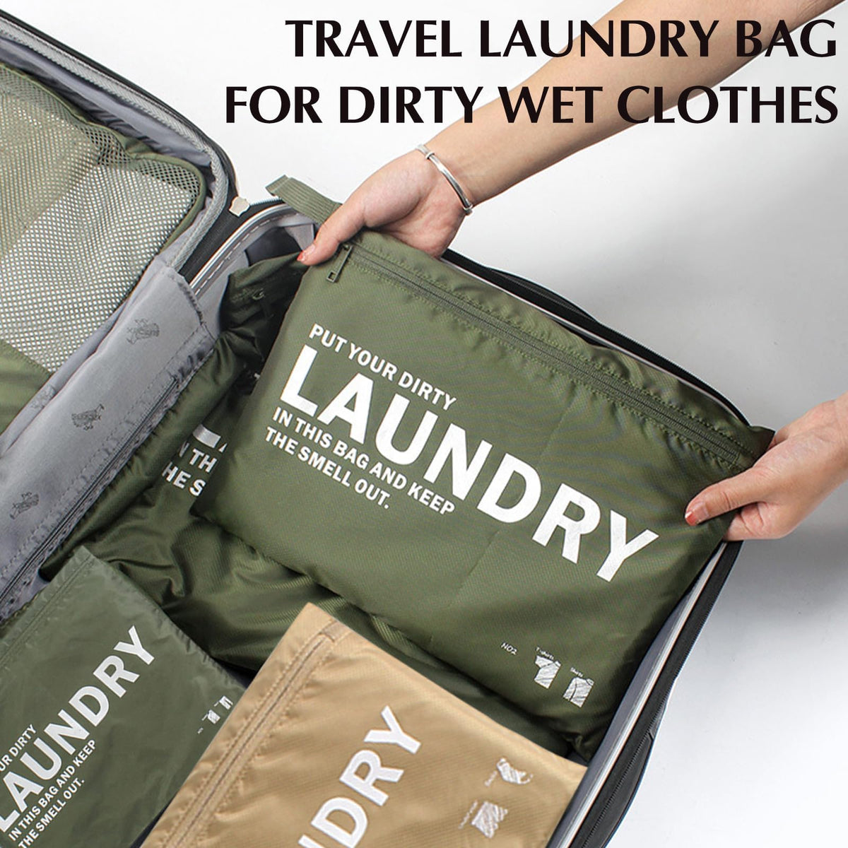 TERRIFI 3 Pack Waterproof Smell Proof Laundry Bags – Reusable Travel Storage for Dirty Wet Clothes, Gym, Swimming, Camping, Home Essentials – Green