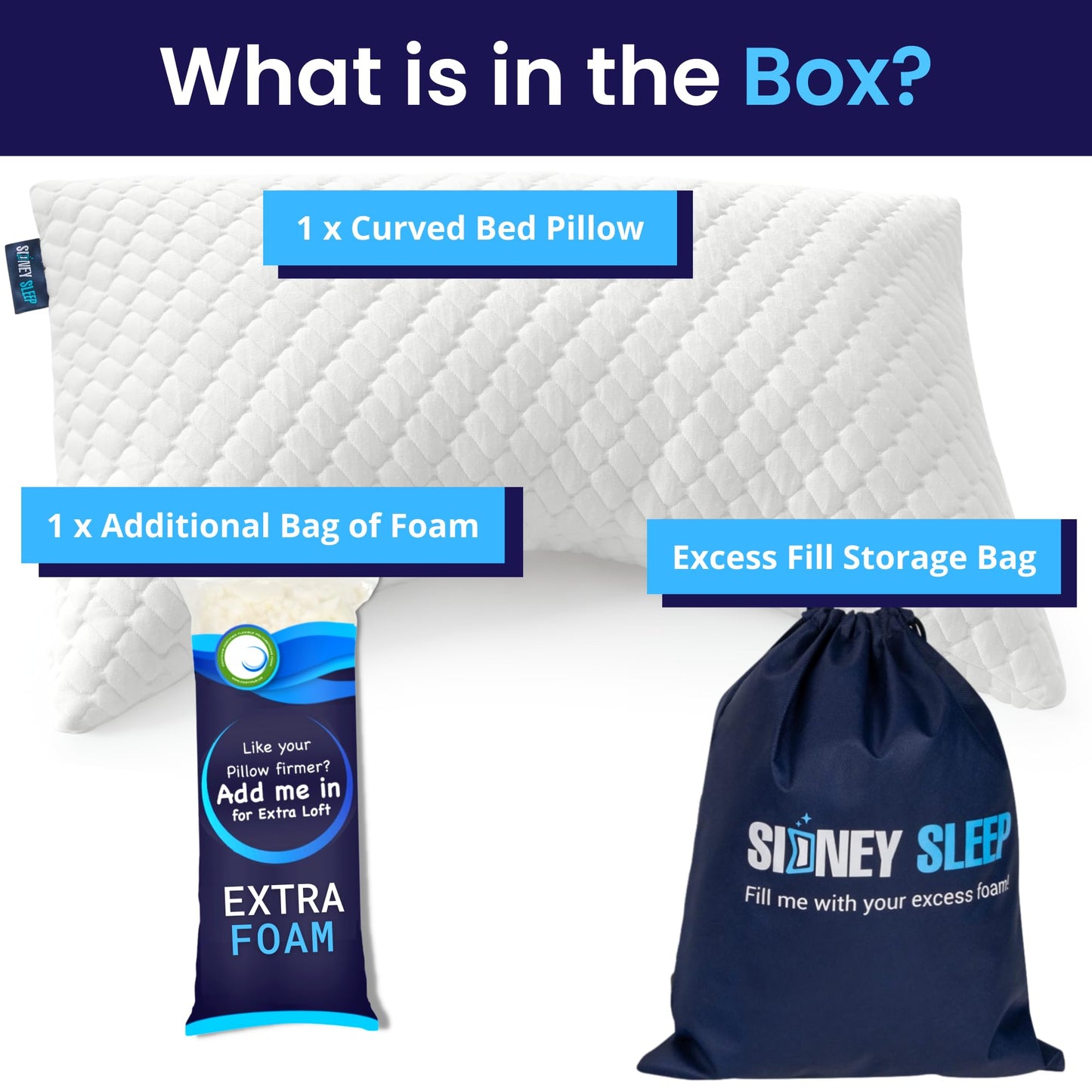 Sidney Sleep Pillow for Side and Back Sleepers - Comfort for Neck and Shoulder Pain - Adjustable Contour Fill - Queen Size - Extra Fill Included (White) - Medaid International
