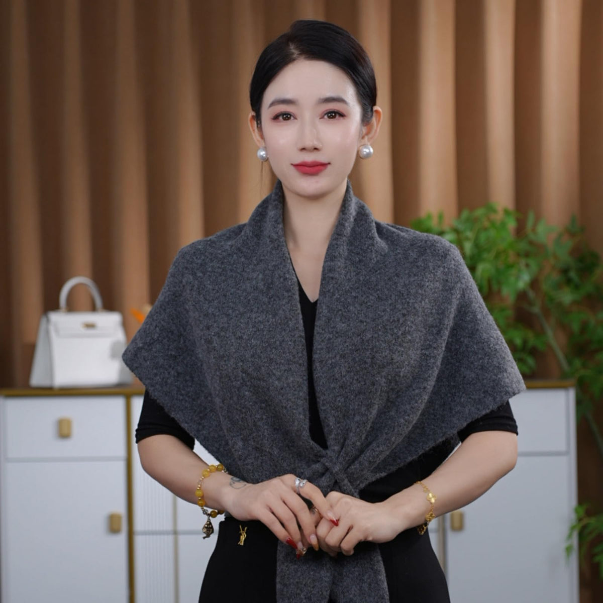 KASTWAVE Shawls Wraps Poncho Women Triangle Sweater Scarf Warm Wool Blend Pashmina Cape Cold Weather Neck Warmer Winter Fall Accessory