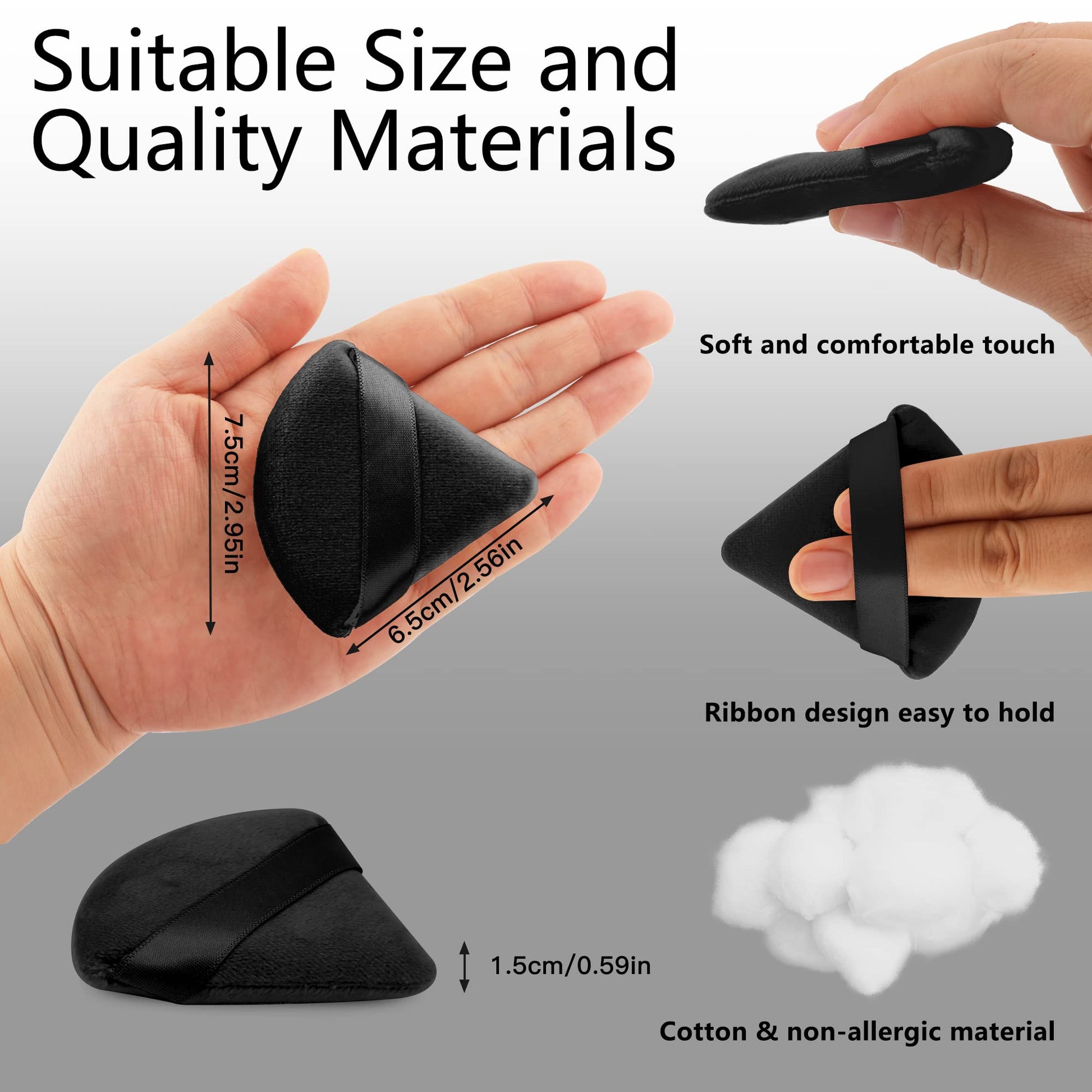 2 Pcs EVAOUXIU Triangle Powder Puff for Face Powder, Soft Plush Setting Powder Puff, Velour Cosmetic Foundation Blender Sponge Beauty Makeup Tools (Black) - Medaid International