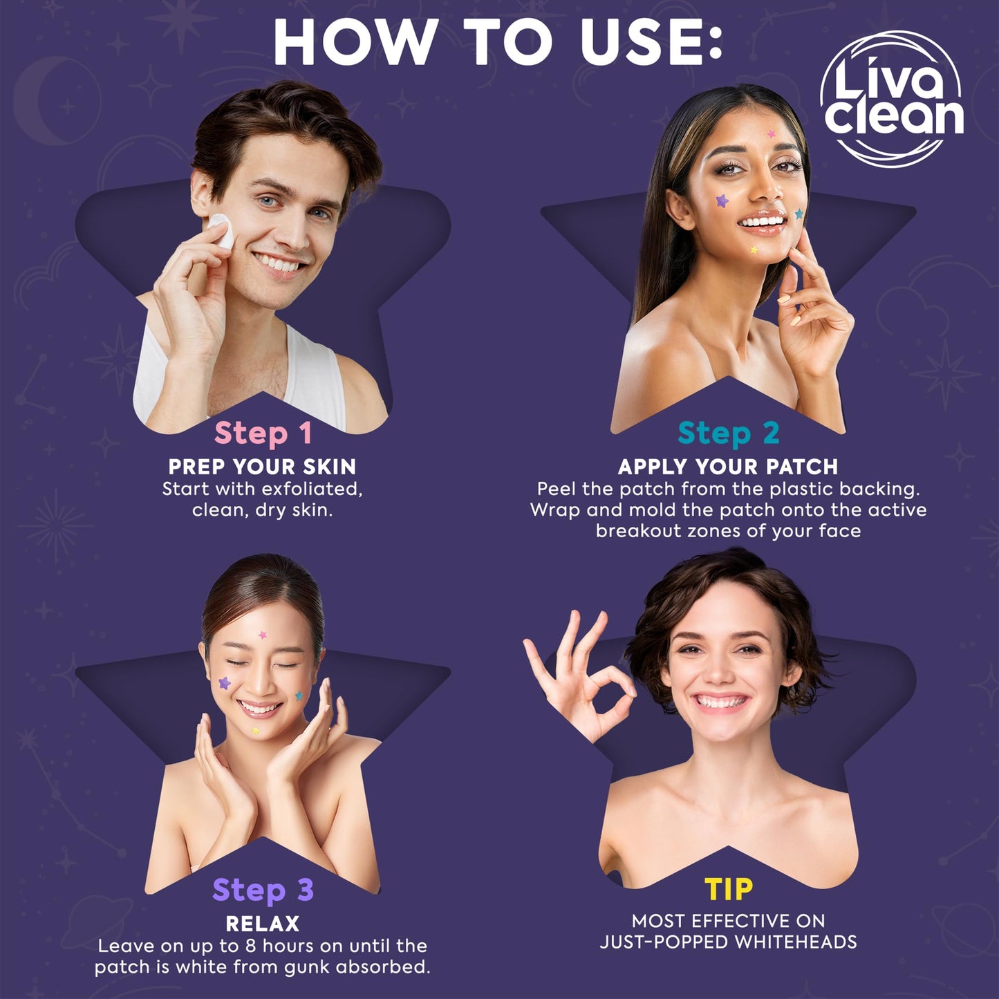 Livaclean Star Pimple Patches for Face w/ Hydrocolloid, Tea Tree oil & Salicylic Acid - Zit Stickers, Hydrocolloid Acne Patches for Face - Cute Pimple Patch, Acne Stickers - Medaid International