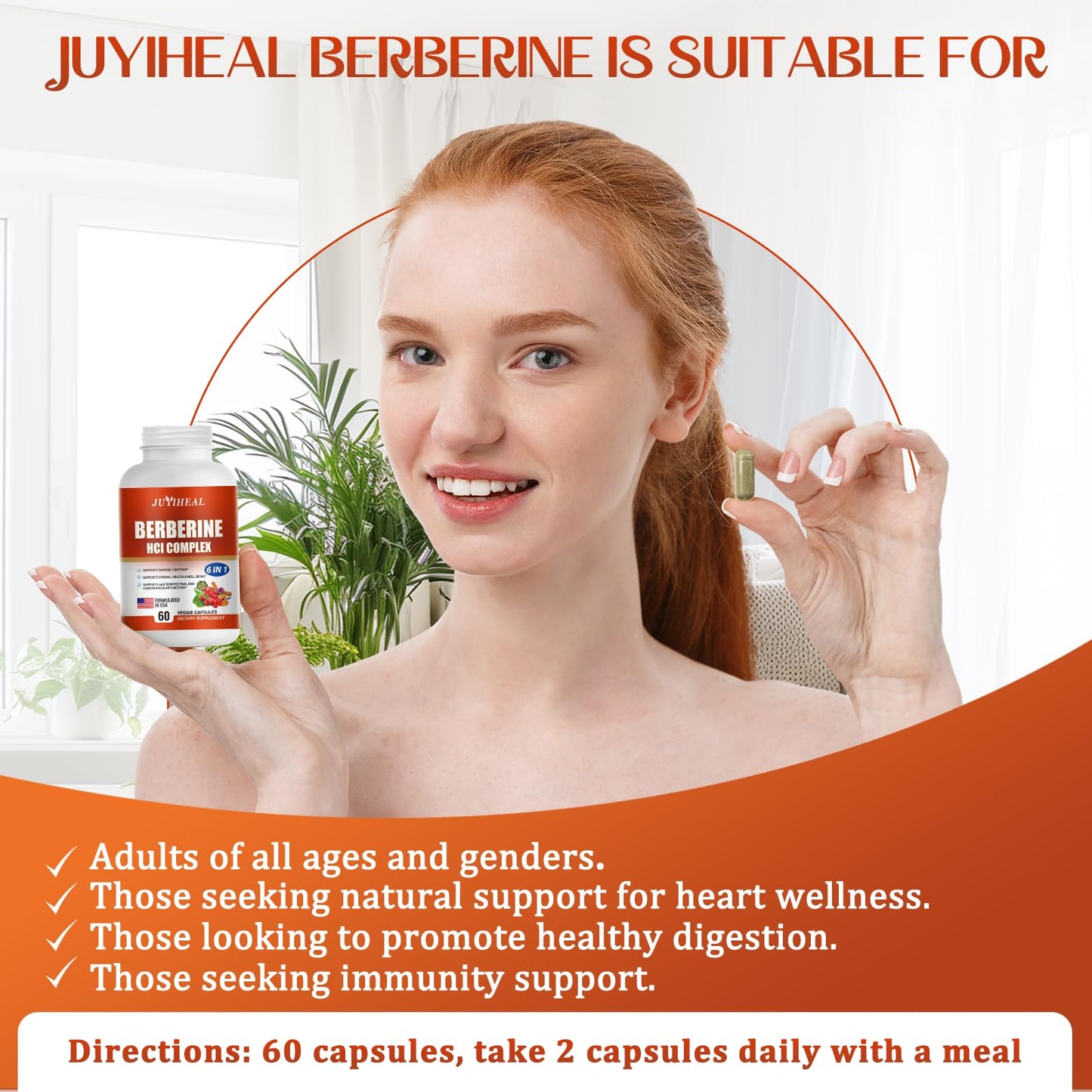 JUYIHEAL 2Pack Berberine with Ceylon Cinnamon, Turmeric, Milk Thistle, Artichoke, Black Pepper, Berberine Supplement for Support Immune System - 120 Capsules Berberine HCI - Medaid International
