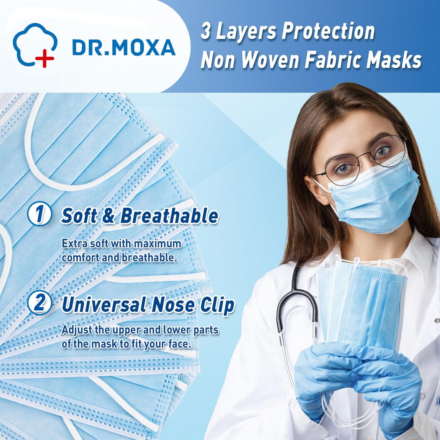 100 Pack Disposable Face Masks ASTM Level 2, Medical Grade 3 Ply Protection Face Mask for Adults - Comfortable,Soft, Breathable - Medaid International