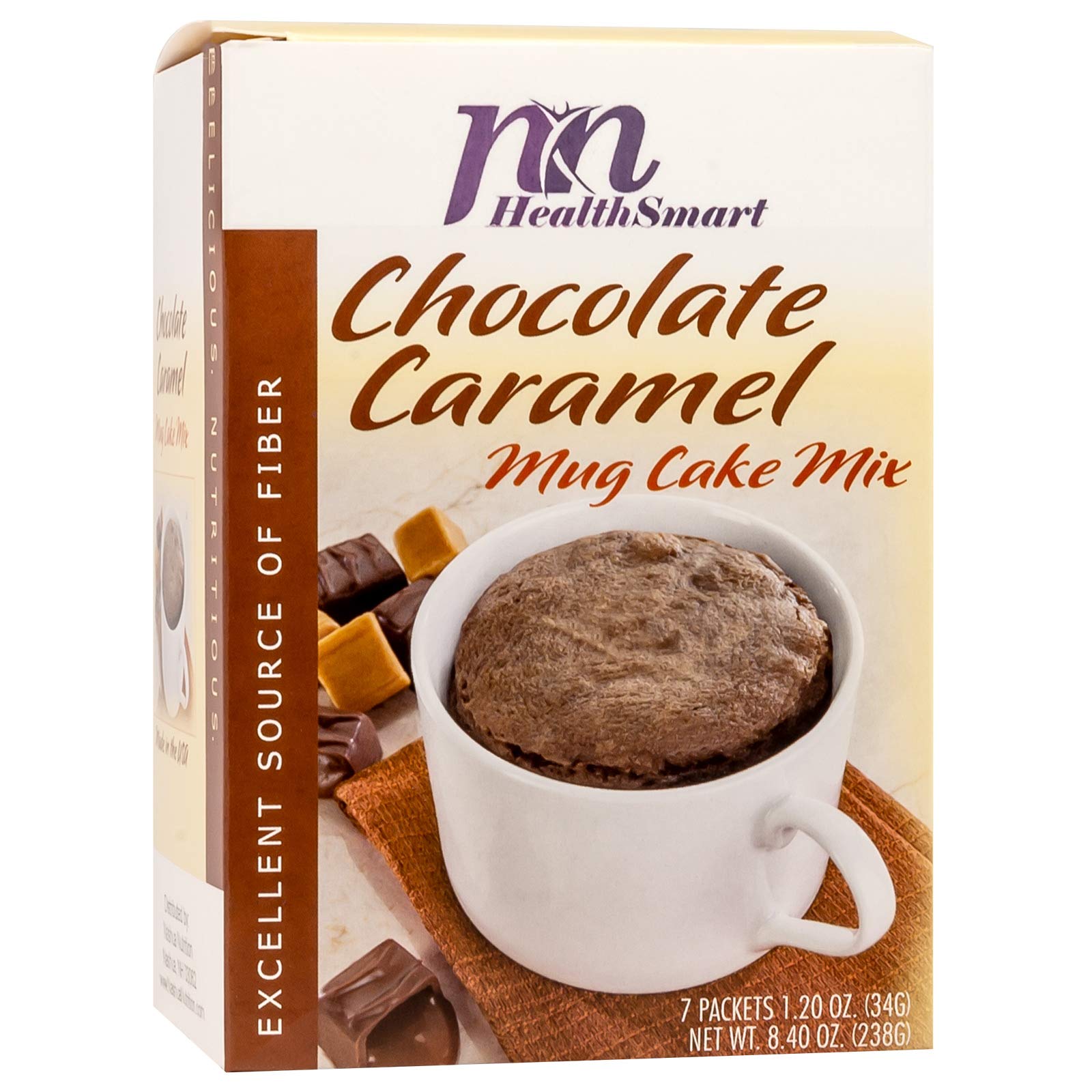 HealthSmart High Protein Chocolate Caramel Mug Cake Mix, 15g Protein, Low Calorie, Low Carb, Low Fat, High Fiber, No Gluten Ingredients, KETO Friendly, Ideal Protein Compatible, 7 Individual Servings - Medaid International