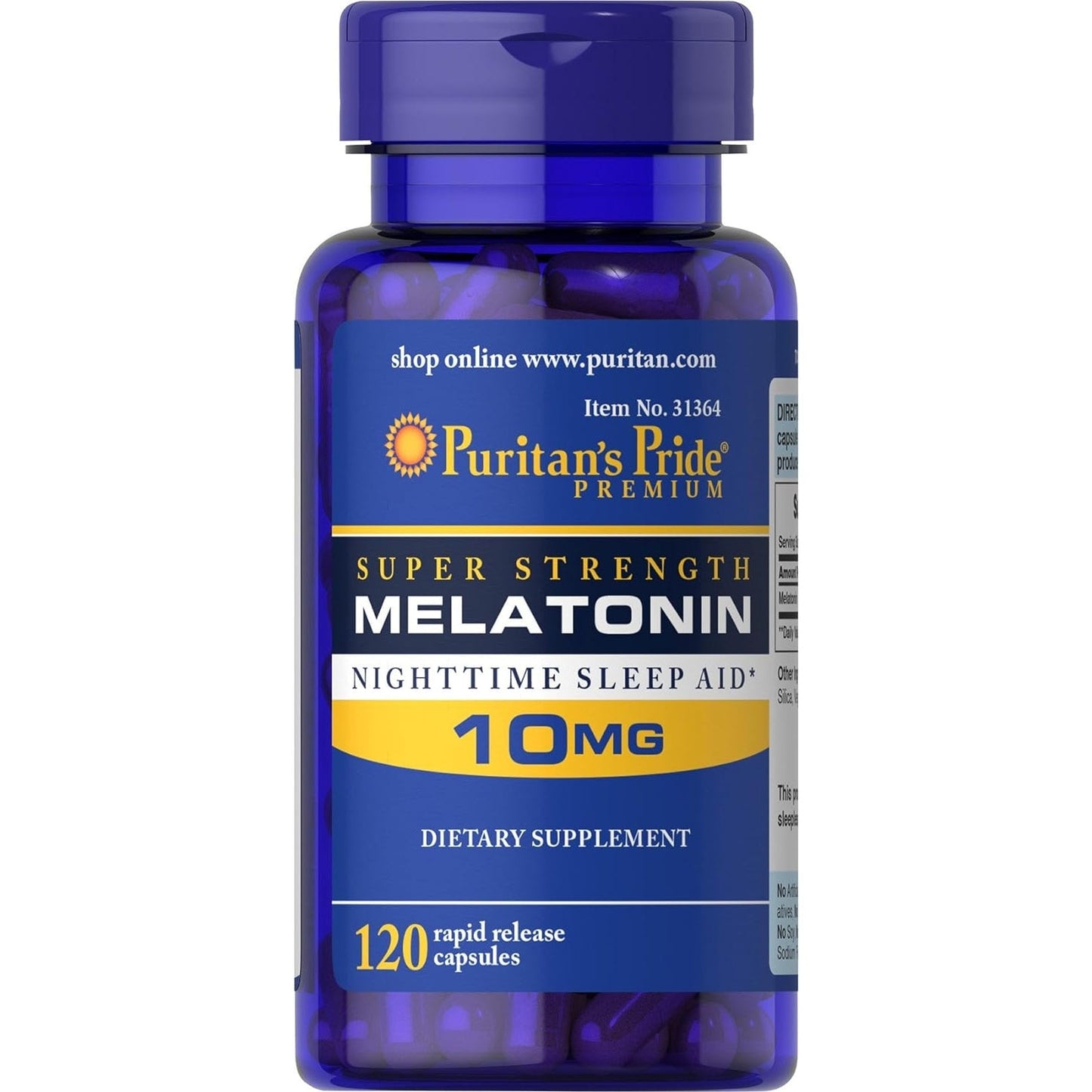 Puritan's Pride Rapid Release Melatonin 10Mg Capsule, Supports Sound Sleep, 120 Count, (Package May Vary) - Medaid International