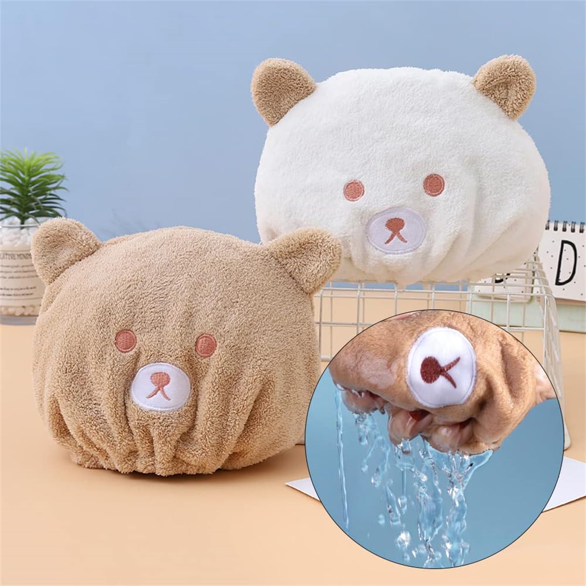 TERRIFI Kid's Hair Drying Wrap Hat, 2 Pcs Cute Absorbent Soft Microfiber Quick Dry Hair Turban Towels for Girls Kids, Quick Drying Bath Cap