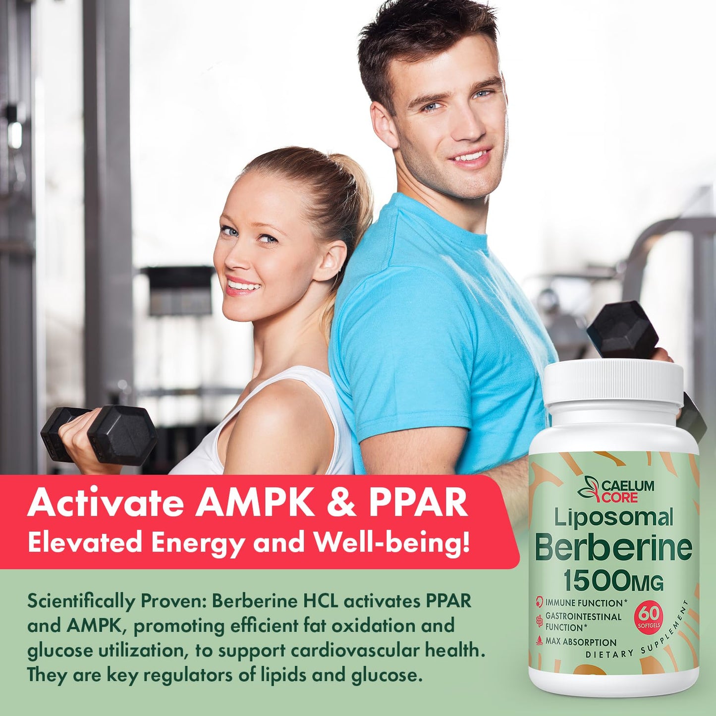CaelumCore Liposomal Berberine HCL - Berberine 1500mg Activates AMPK, High Bioavailability Berberines Supplement for Women and Men, Supports Body Balance - Medaid International