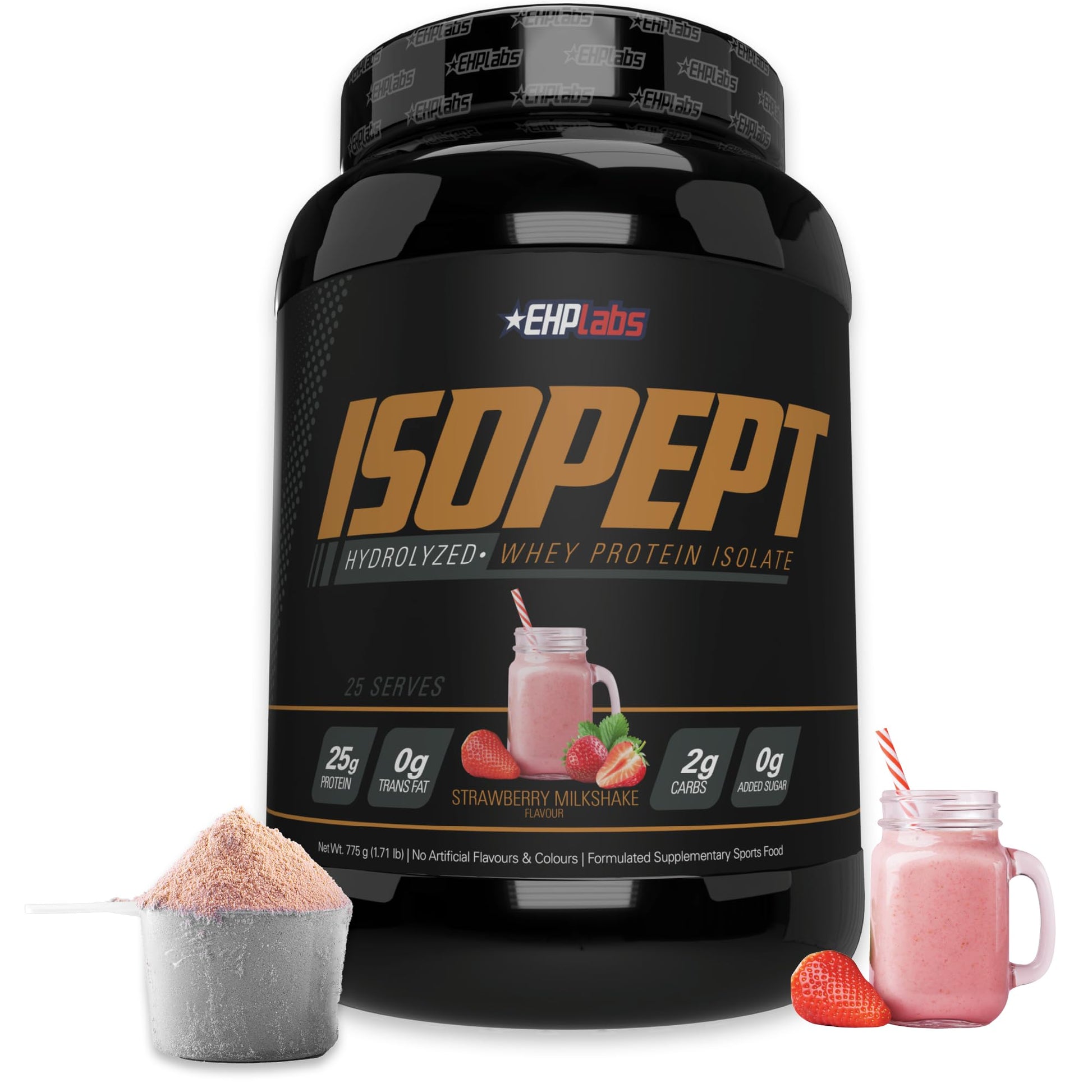 IsoPept Hydrolyzed Whey Protein Powder by EHPlabs - 100% Whey Protein Isolate & Hydrolysate, 27g of Protein, Non-GMO, Gluten Free, Fast Absorbing, Easy Digesting, 27 Serves (Strawberry Milkshake) - Medaid International