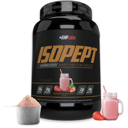IsoPept Hydrolyzed Whey Protein Powder by EHPlabs - 100% Whey Protein Isolate & Hydrolysate, 27g of Protein, Non-GMO, Gluten Free, Fast Absorbing, Easy Digesting, 27 Serves (Strawberry Milkshake) - Medaid International