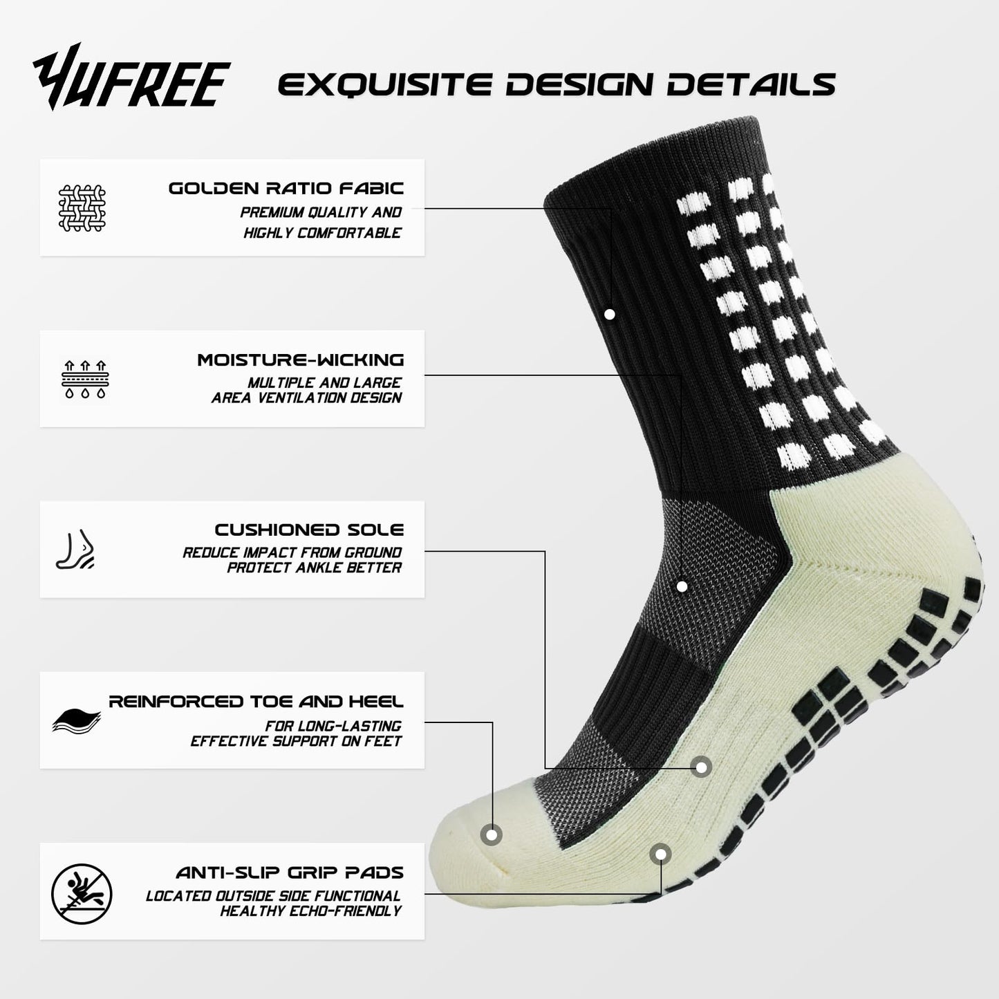 Yufree 4 Pairs Mens Grip Soccer Socks Non Slip Grippy Women Socks for Football Basketball Sports - Medaid International