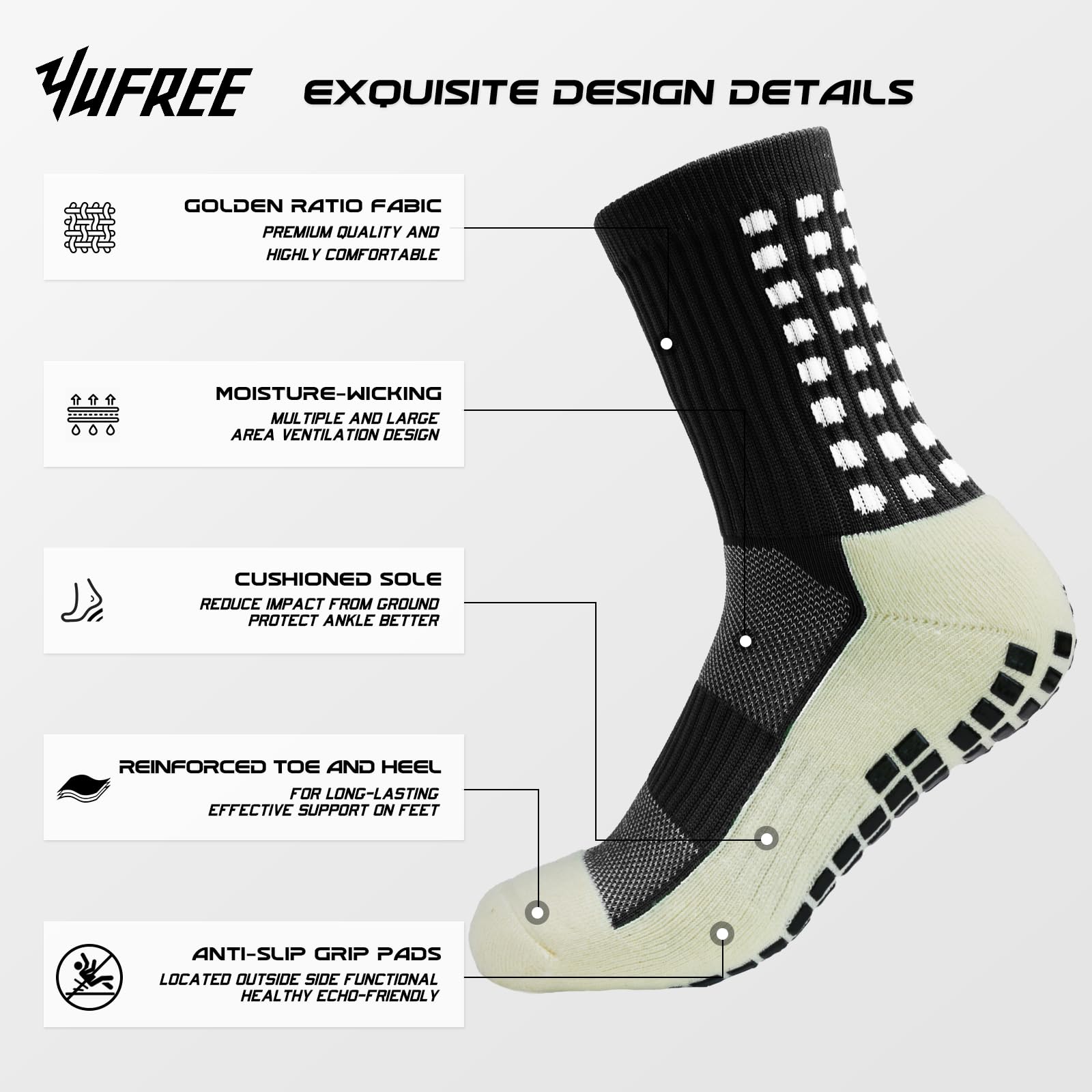 Yufree 4 Pairs Mens Grip Soccer Socks Non Slip Grippy Women Socks for Football Basketball Sports - Medaid International