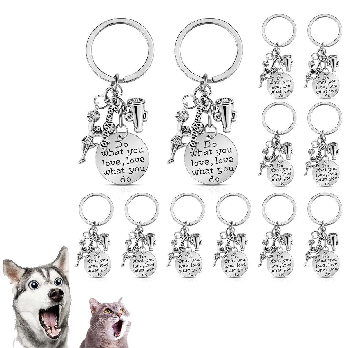 KASTWAVE Cheerleader Charm Keychain Set of 6, Perfect Cheerleading Gifts for Girls and Women, Silver Jewelry for Cheer Teams