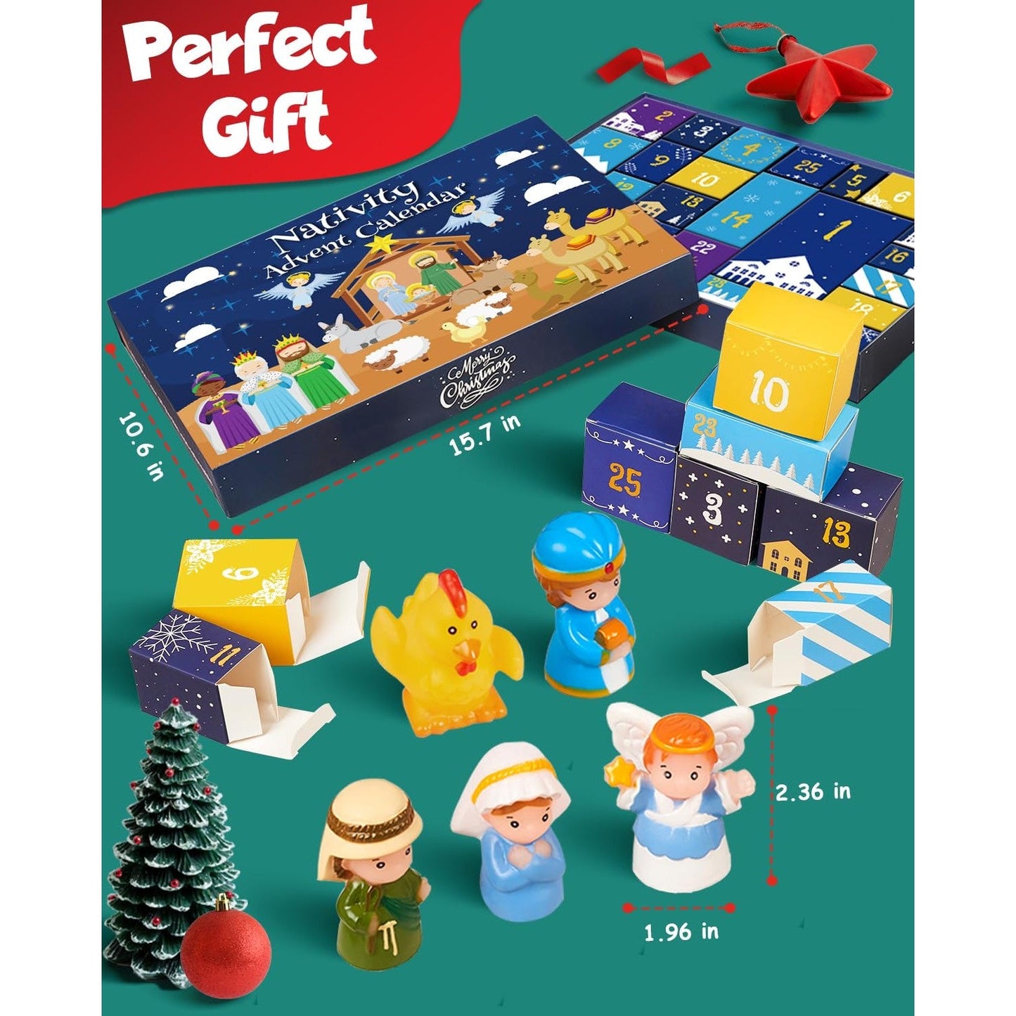 Nativity Advent Calendar 2025 Kids, Christmas Story Nativity Playset Christian Advent Calendar for Toddlers, Kids, Boys, Girls, 25pcs Nativity Scene Set Toys for Children Ages 1 2 3 4 5 6+ - Medaid International