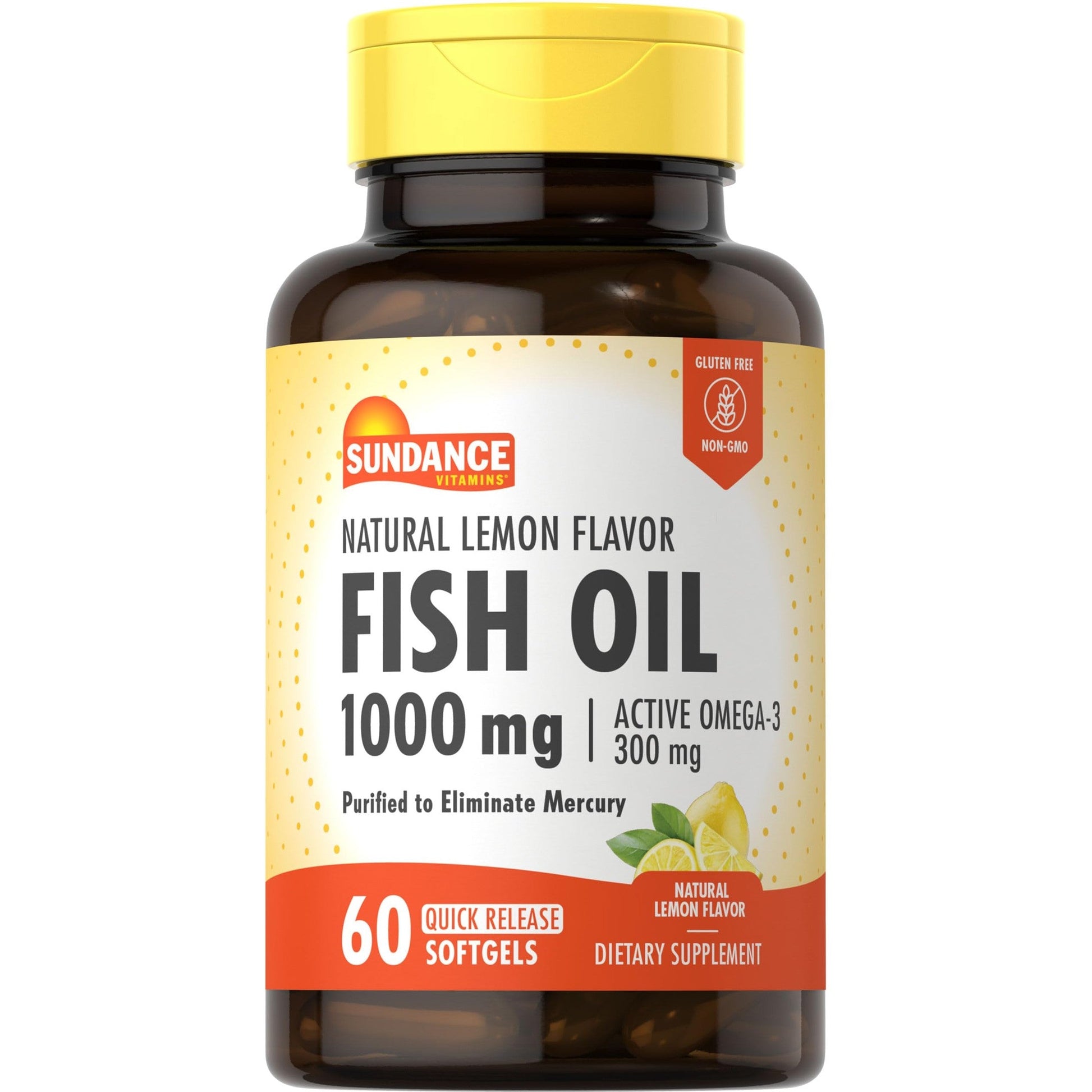 Sundance Fish Oil 1000mg | 60 Softgels | Natural Lemon Flavor | with Active Omega-3 | Non-GMO and Gluten Free Supplement - Medaid International