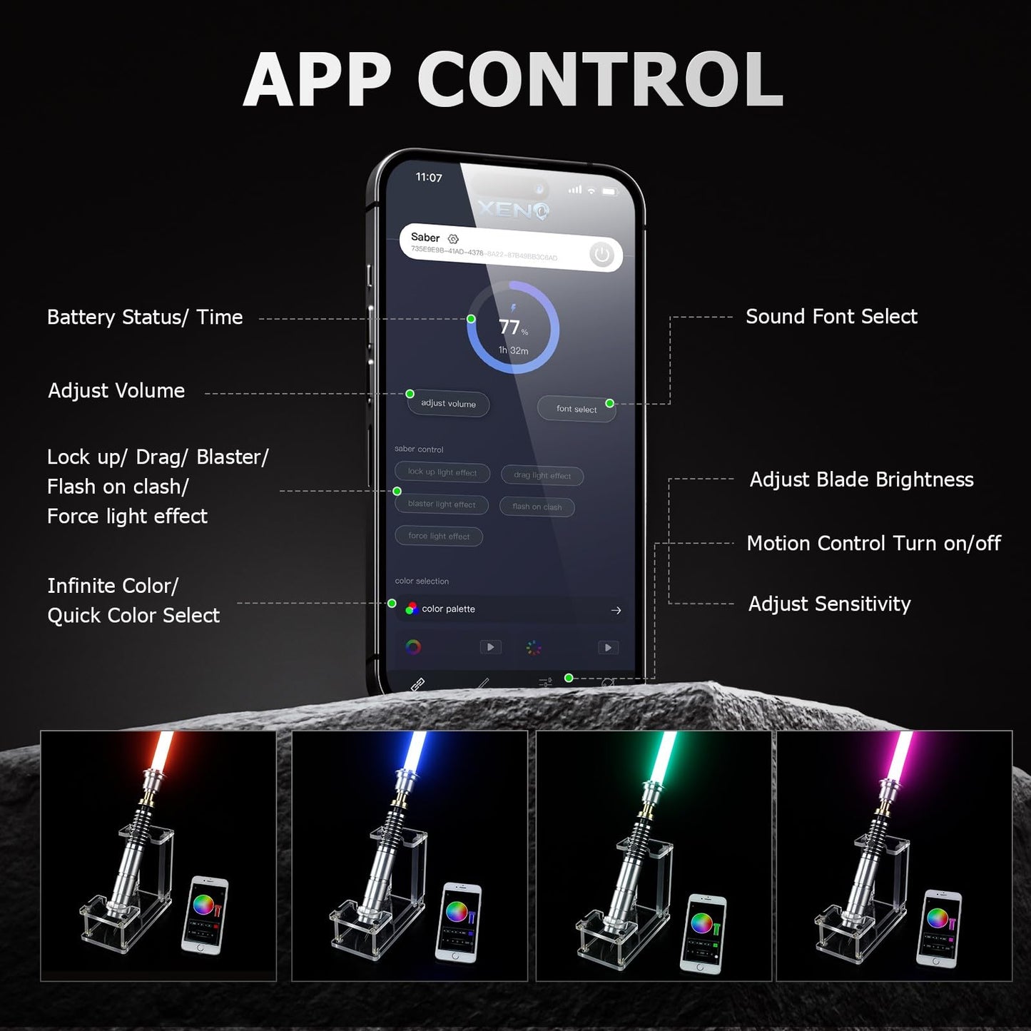 CVCBSER Upgrade App Control LK Dueling Lightsaber, Motion Control 16 Sets Sound Effects 3 Light Effects and 16 Colors Change, Smooth Swing Metal Light Sabers for Adults (RGB-LK) - Medaid International