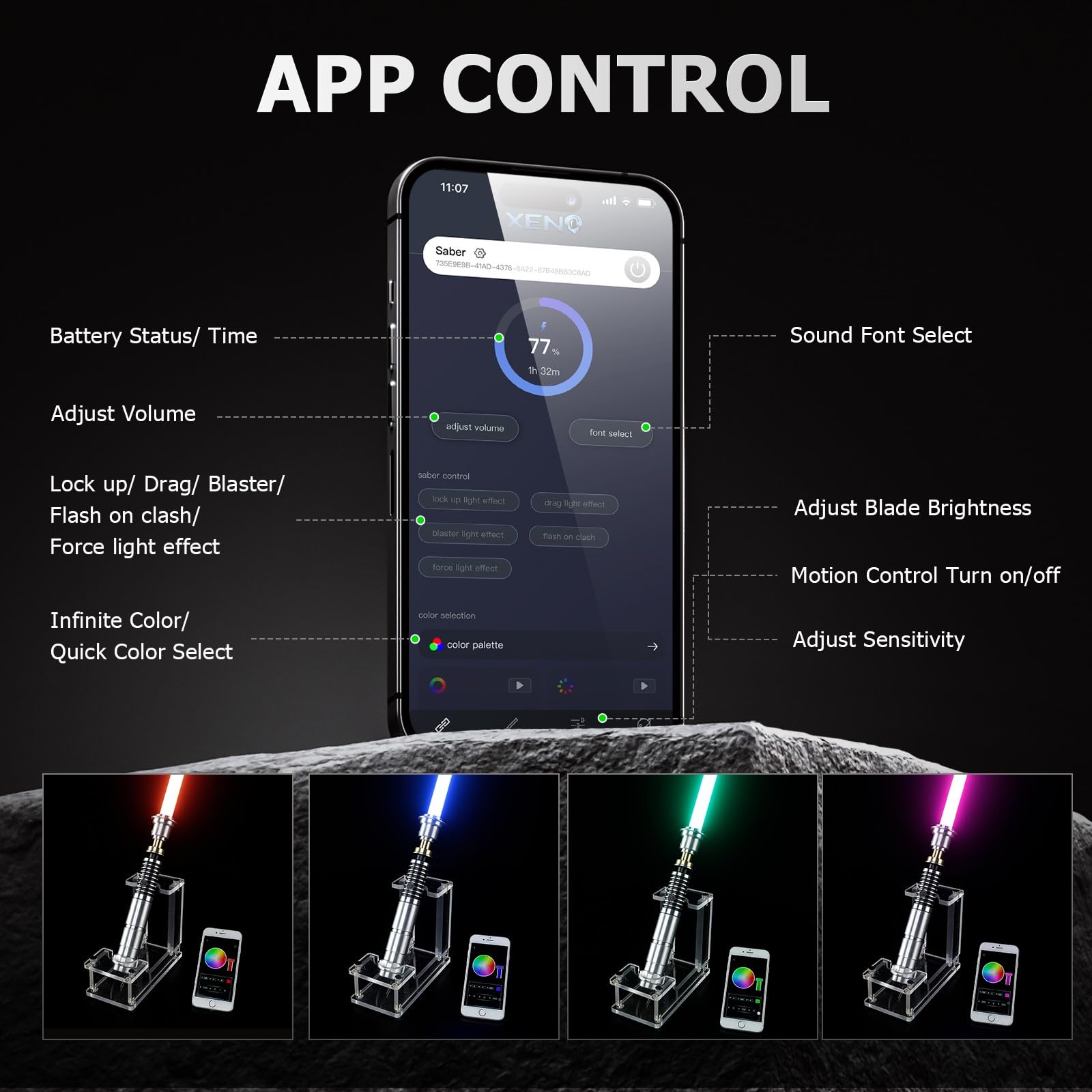 CVCBSER Upgrade App Control LK Dueling Lightsaber, Motion Control 16 Sets Sound Effects 3 Light Effects and 16 Colors Change, Smooth Swing Metal Light Sabers for Adults (RGB-LK) - Medaid International