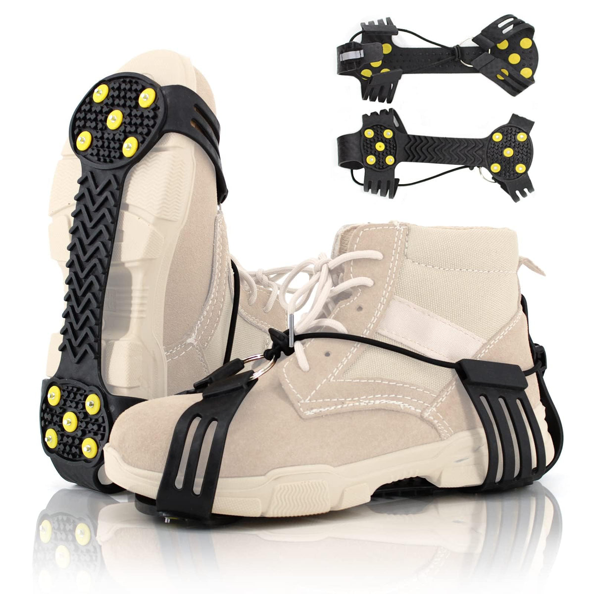 TERRIFI Ice Cleats Snow Grips, Non-Slip Traction Crampons 10 Steel Studs with Extra 20 Replacement Studs, Walk Traction Cleats for Walking, Hiking, Mountaineering, Shoes/Boots, Snow Ice Walking