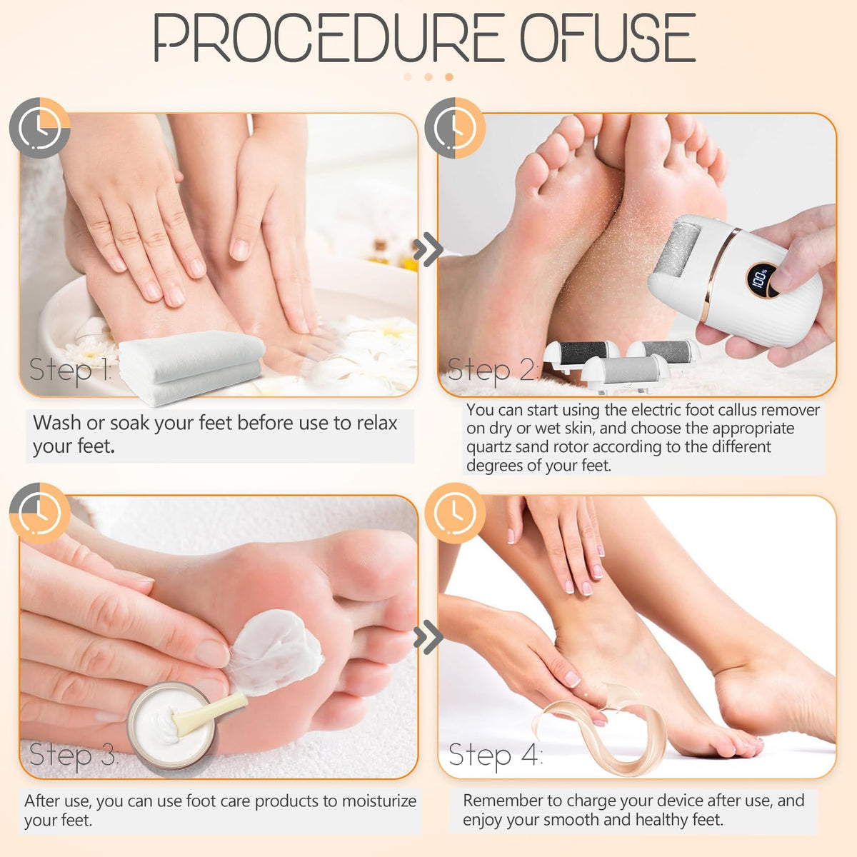 TERRIFI Automatic Callus Remover for Feet, Rechargeable Pedicure Tools, Electric Foot Callus Remover with 3 Roller Heads, 2 Speed Waterproof Foot File for Dead Hard Cracked Dry Skin