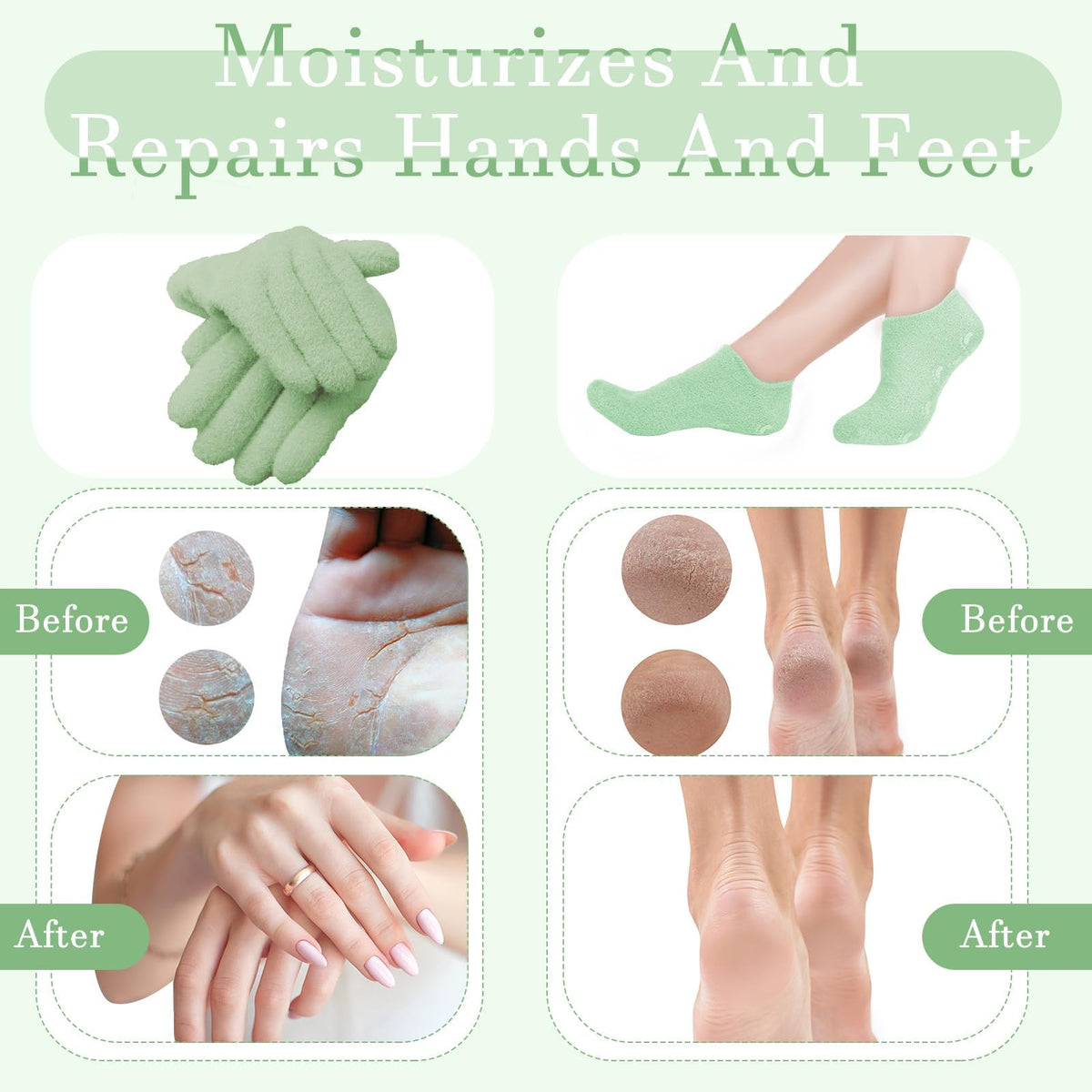KASTWAVE Moisturizing Glove and Sock, Gel Spa Moisturizing Therapy Sock Glove, Soften Repairing Dry Cracked, Hands Feet Skin Care, Effective in Repair Dry and Chapped Hands and Feet Skin Care(Green)