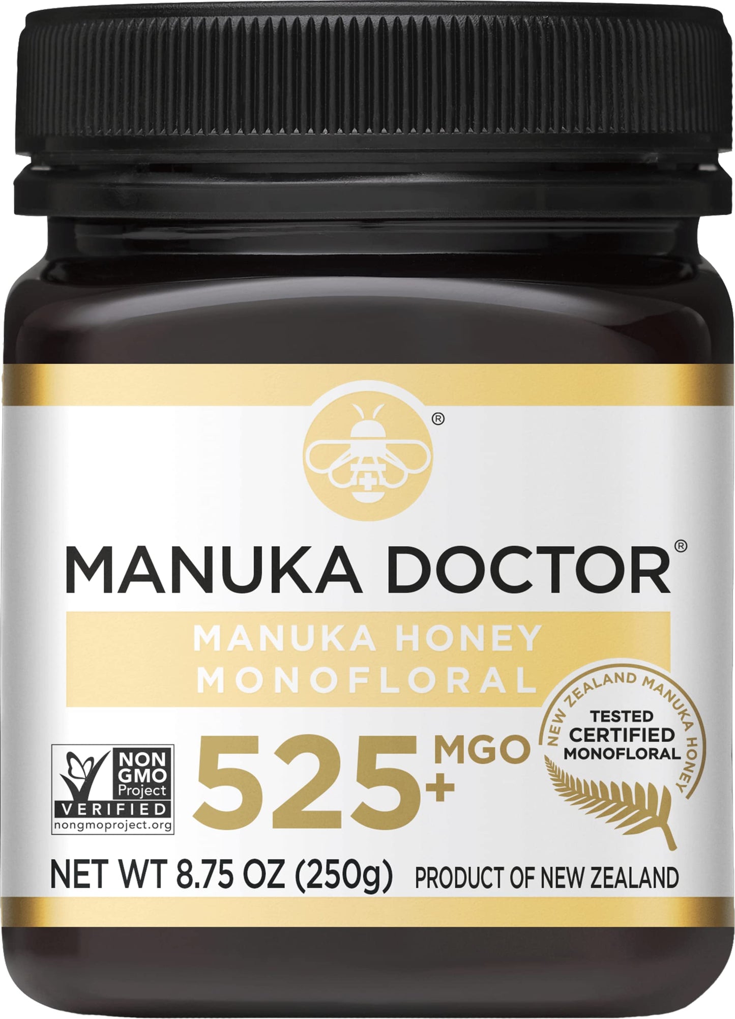 Manuka Doctor - MGO 525+ Manuka Honey Monofloral, 100% Pure New Zealand Honey. Certified. Guaranteed. Raw. Non-GMO (8.75 oz) - Medaid International