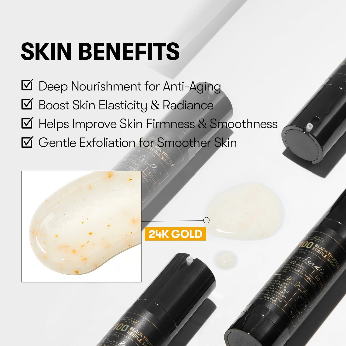 VT COSMETICS Black Truffle Reedle Shot 100, Spicule Microneedling Exosome Serum with 24K Gold for Skin Elasticity, Deep Nourishment, Exfoliation & Smooth Glass Skin, Korean Skin Booster, 1.69 fl oz - Medaid International