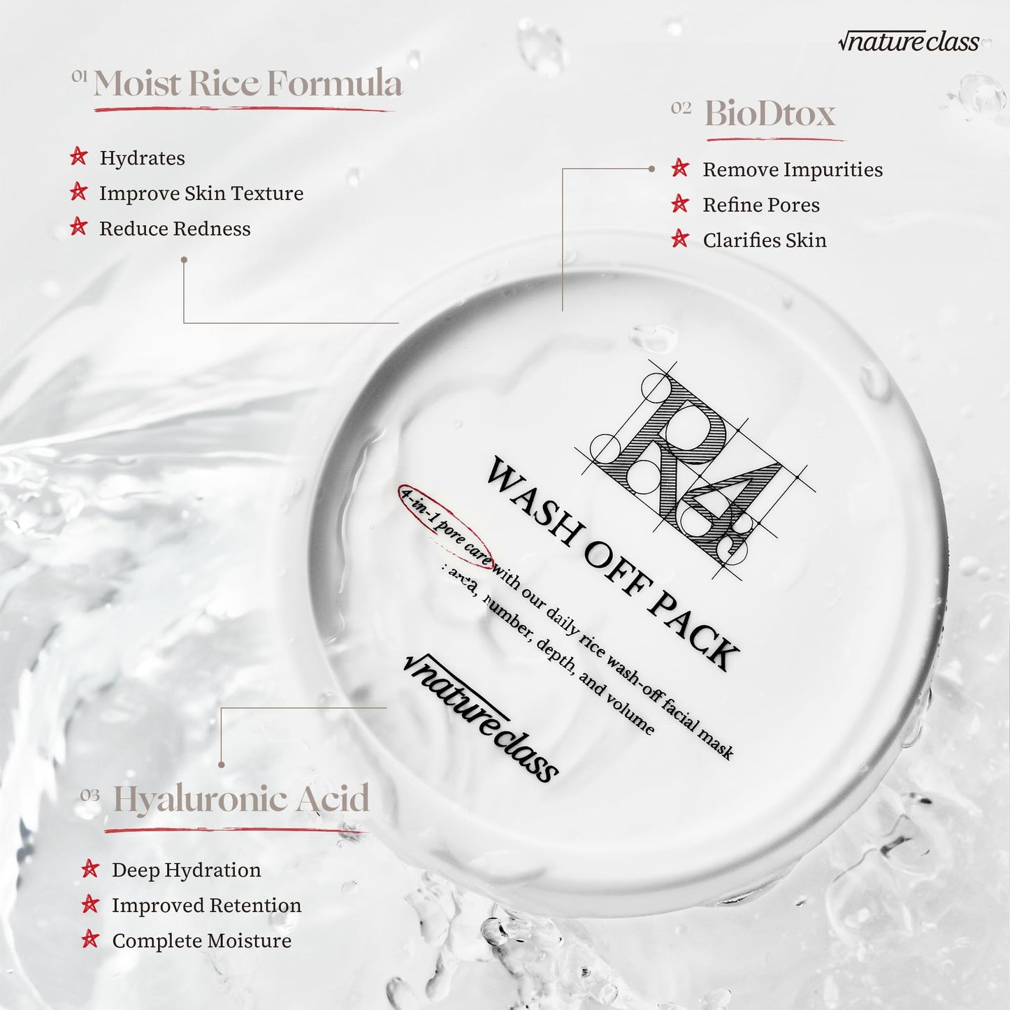 NATURECLASS R4 Rice Wash Off Facial Mask – 4-in-1 Korean Skin Care, Pore Refining, Gentle Exfoliating, Hydrating, Smooth Texture, Rice Ferment & Enzyme, Soft Cream Wash-Off, 3.38 fl oz - Medaid International