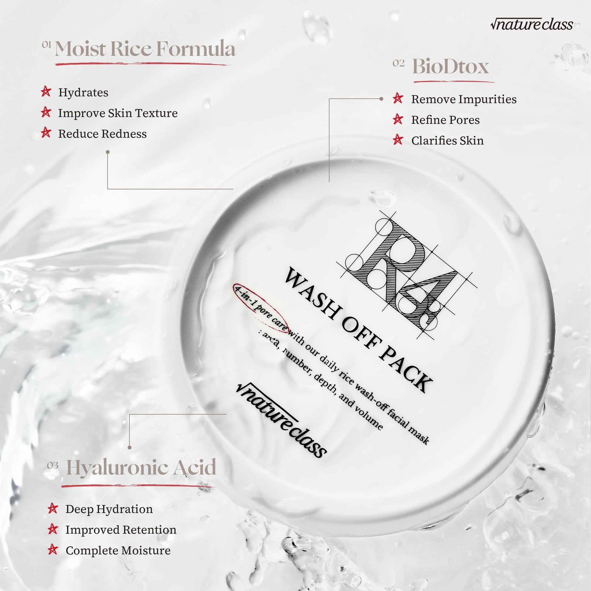 NATURECLASS R4 Rice Wash Off Facial Mask – 4-in-1 Korean Skin Care, Pore Refining, Gentle Exfoliating, Hydrating, Smooth Texture, Rice Ferment & Enzyme, Soft Cream Wash-Off, 3.38 fl oz - Medaid International