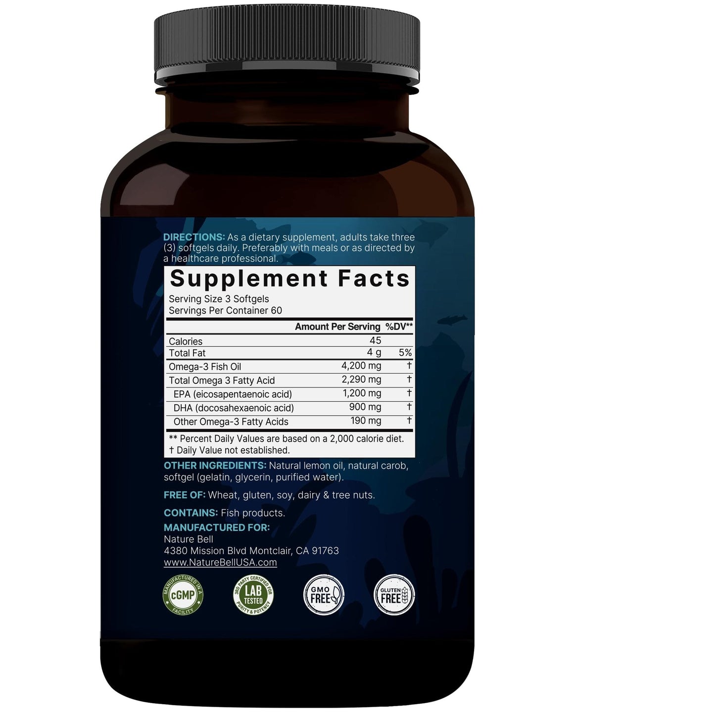 Omega 3 Fish Oil 4,200mg, 180 Burpless Softgels, Highly Purified EPA 1,200mg & DHA 900mg | Lemon Flavored | Premium Wild Caught Fish from Deep Sea – Heart & Brain Support – Mercury Free & Non-GMO - Medaid International