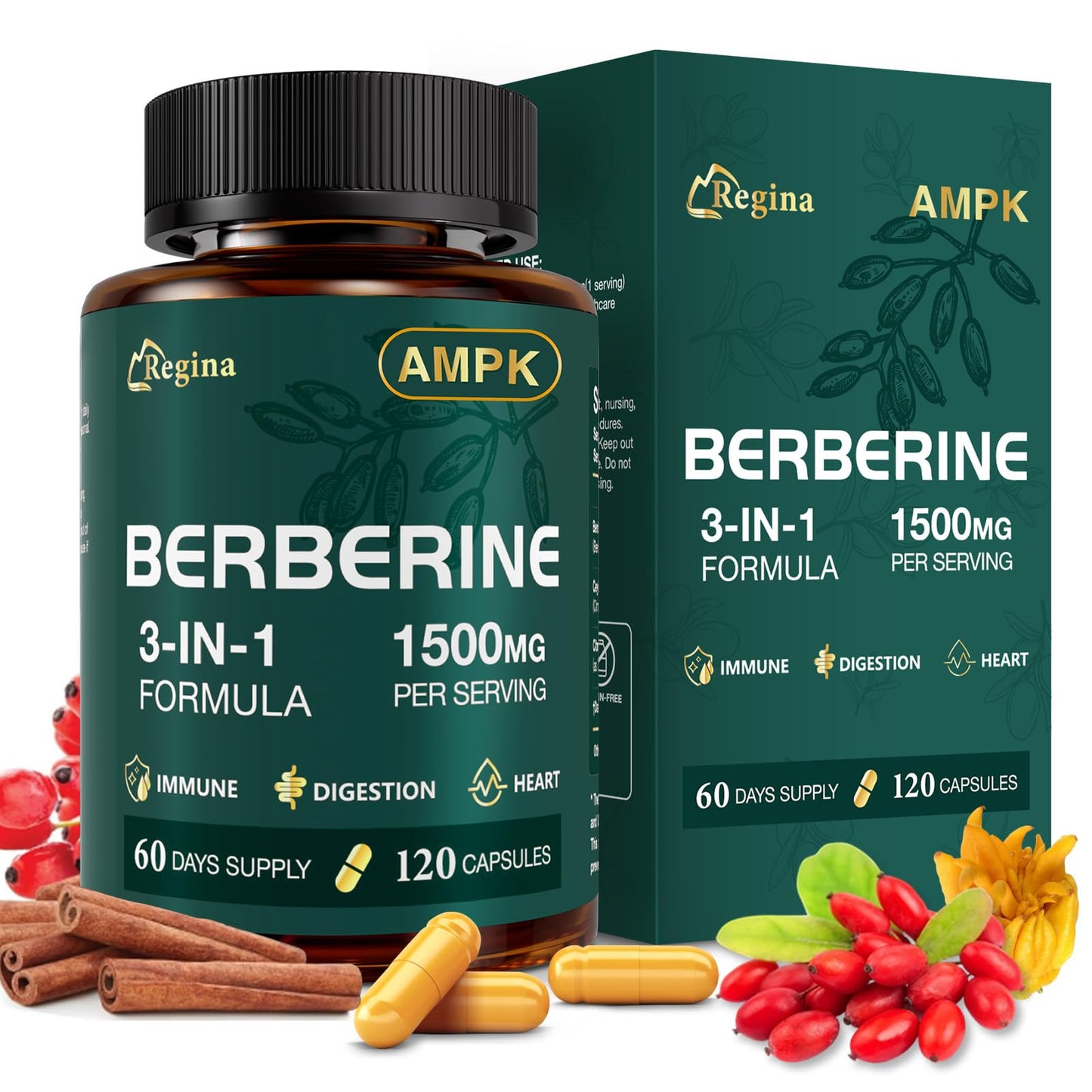 Liposomal Berberine Supplement 1500mg - Glucose Balance & Metabolic Support with Ceylon Cinnamon & Bergamot - Advanced Natural Weight Management, 120 Capsules for 60-Day Supply - Medaid International