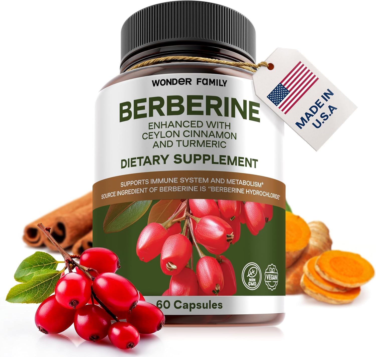 Berberine Supplement 500mg with Probiotics Vitamins D and K - 1 Month Supply Ultra Berberine - 60 Berberine Capsules - Berberine 500 mg for Weight Balance, Gut Health - Berberine with Ceylon Cinnamon - Medaid International