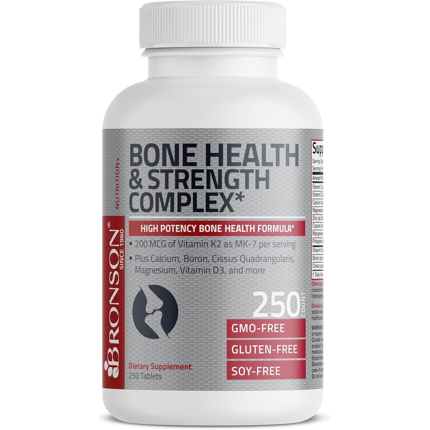 Bronson Bone Health & Strength Complex* High Potency Formula 200 MCG of Vitamin K2 as MK7, Plus Calcium, Boron, Cissus Quadrangularis, Magnesium, Vitamin D3, and More - Non-GMO, 60 Tablets - Medaid International