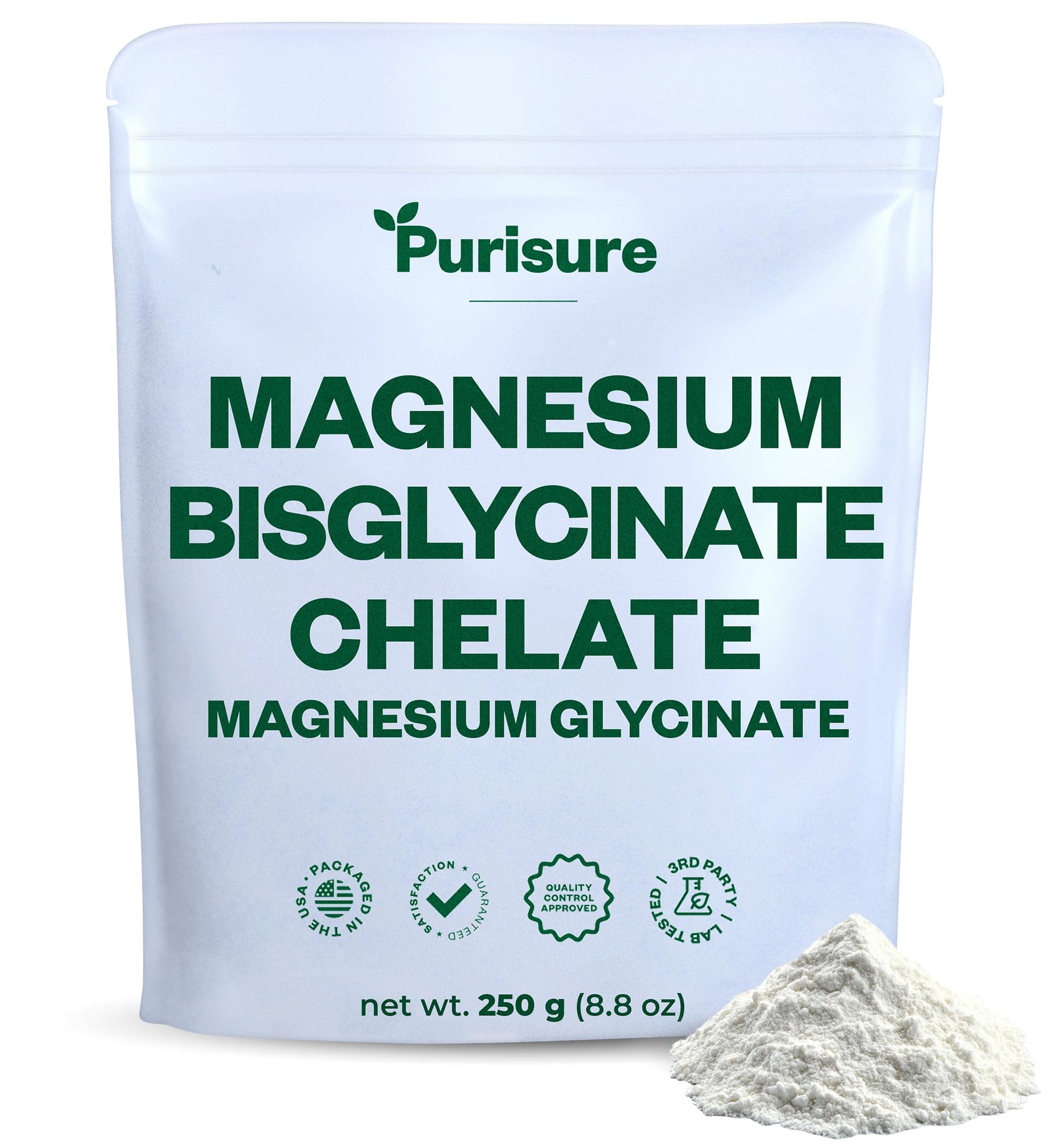 Purisure Magnesium Bisglycinate Chelate, 250g, Pure Magnesium Glycinate Powder for Bones, Magnesium Bisglycinate Chelate for Sleep and Muscle Flexibility, Gluten-Free, Non-GMO, 133 Servings - Medaid International