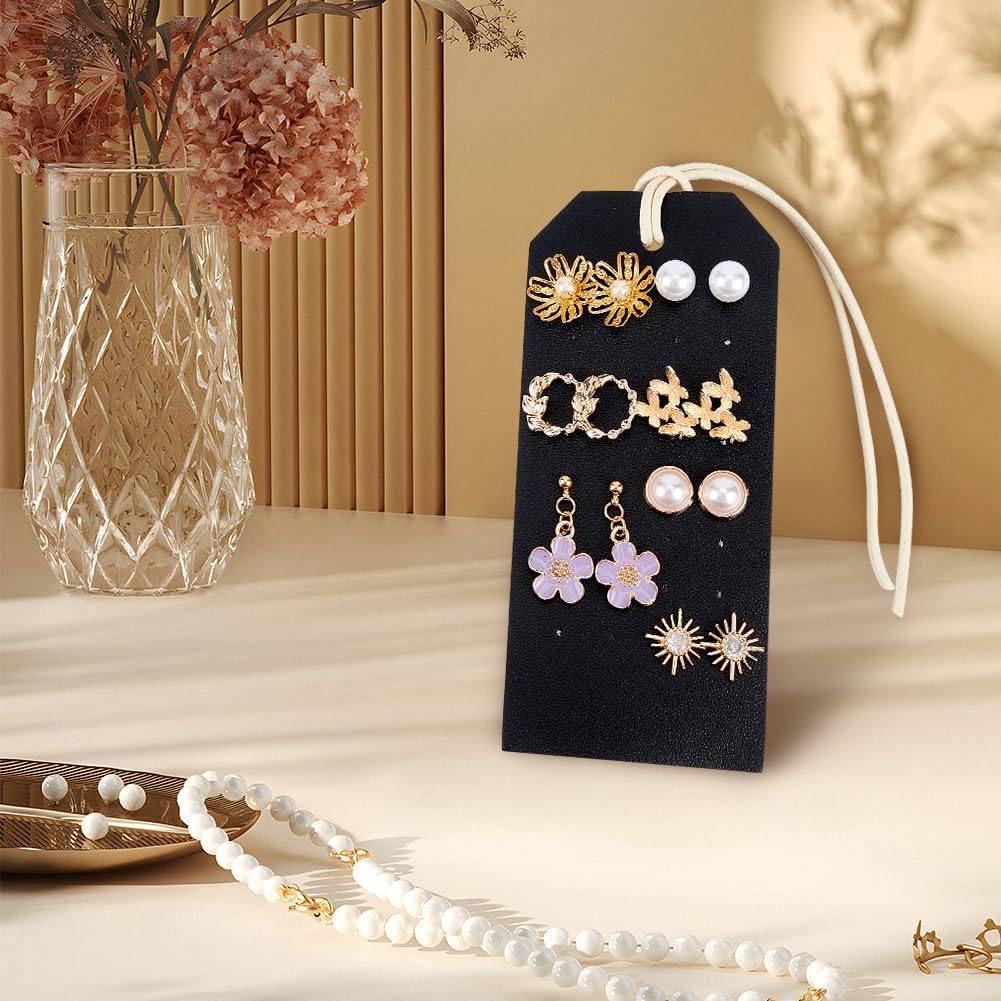 TERRIFI 7Pcs Portable Leather Earring Holders, Black Imitation Leather Earring Displays, 4.3x2 Inch Stud Holder, Hanging Jewelry Organizer for Earrings and Studs