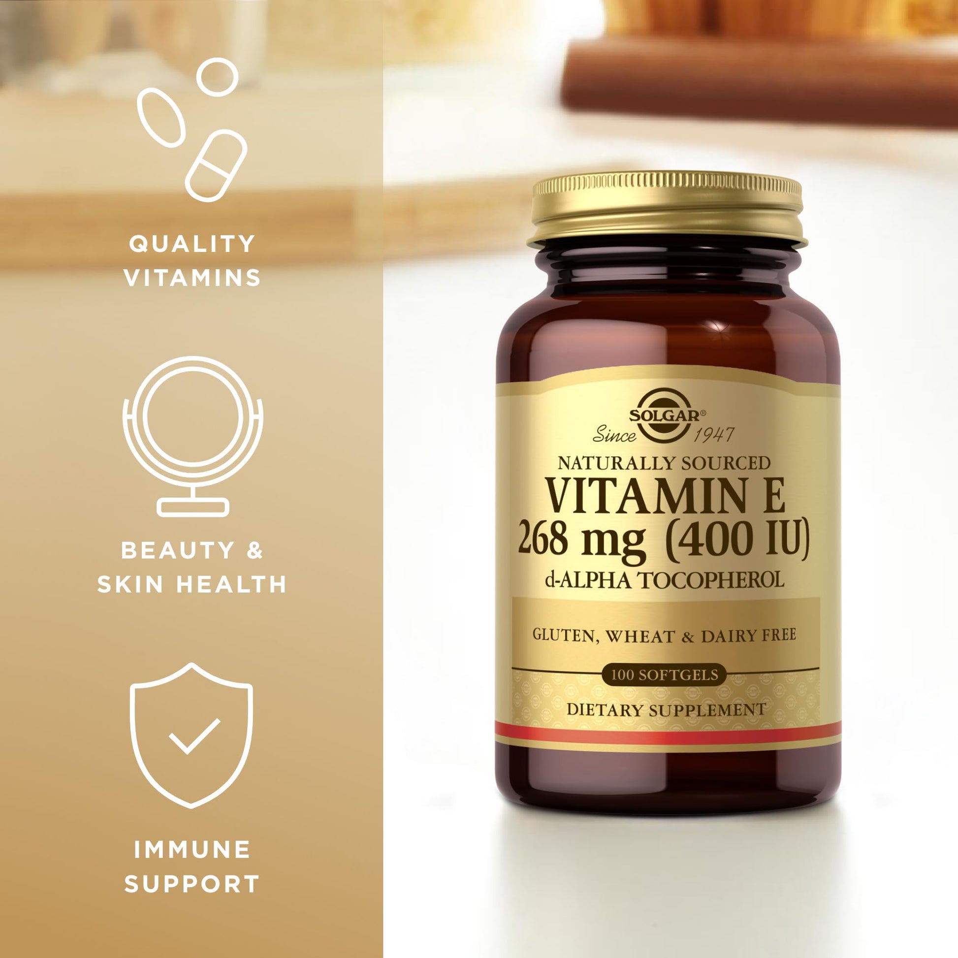 Solgar Vitamin E 268 mg (400 IU) - 100 Softgels - Naturally-Sourced Vitamin E as d-Alpha Tocopherol - Gluten Free, Dairy Free - 100 Servings - Medaid International