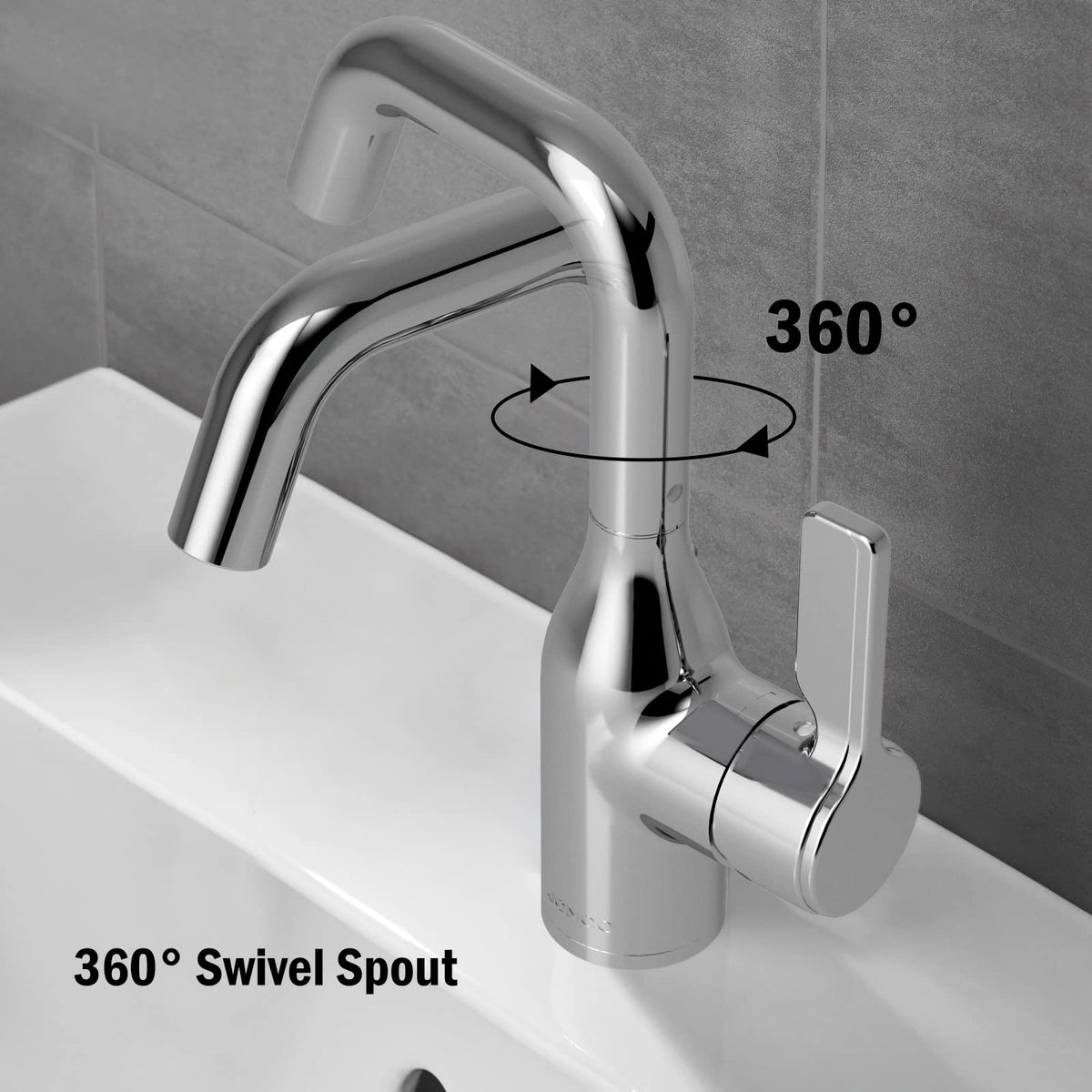 JOMOO Bathroom Faucet, Single-Lever Basin Mixer Deck Mounted Lavatory Tap Basin Mixer Brass Bathroom Sink Fixtures, Chrome