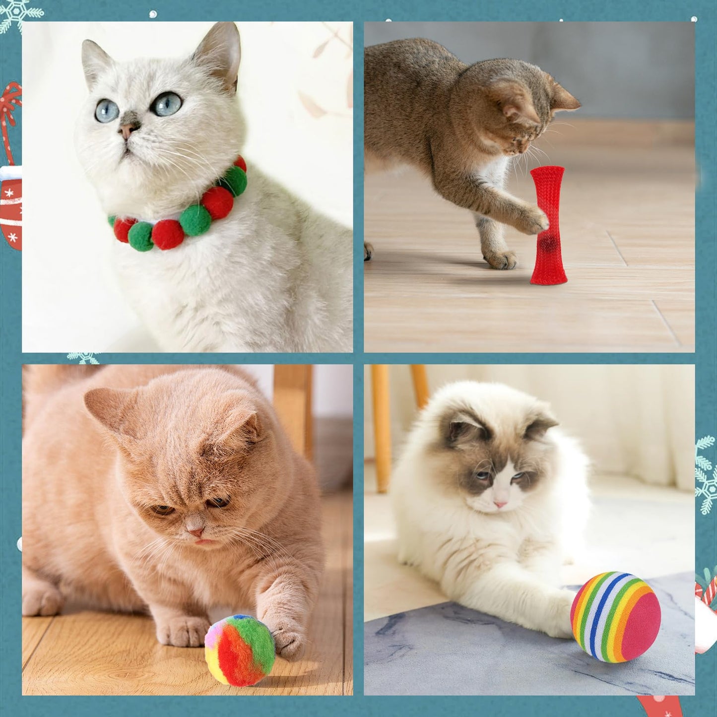 24 Days Christmas Countdown Calendar - Cat Advent Calendar - with Assorted Interactive Cat Toys for Indoor Kitten Cats Pet Surprise Xmas Gifts for Cat Lovers Women (Blue) - Medaid International