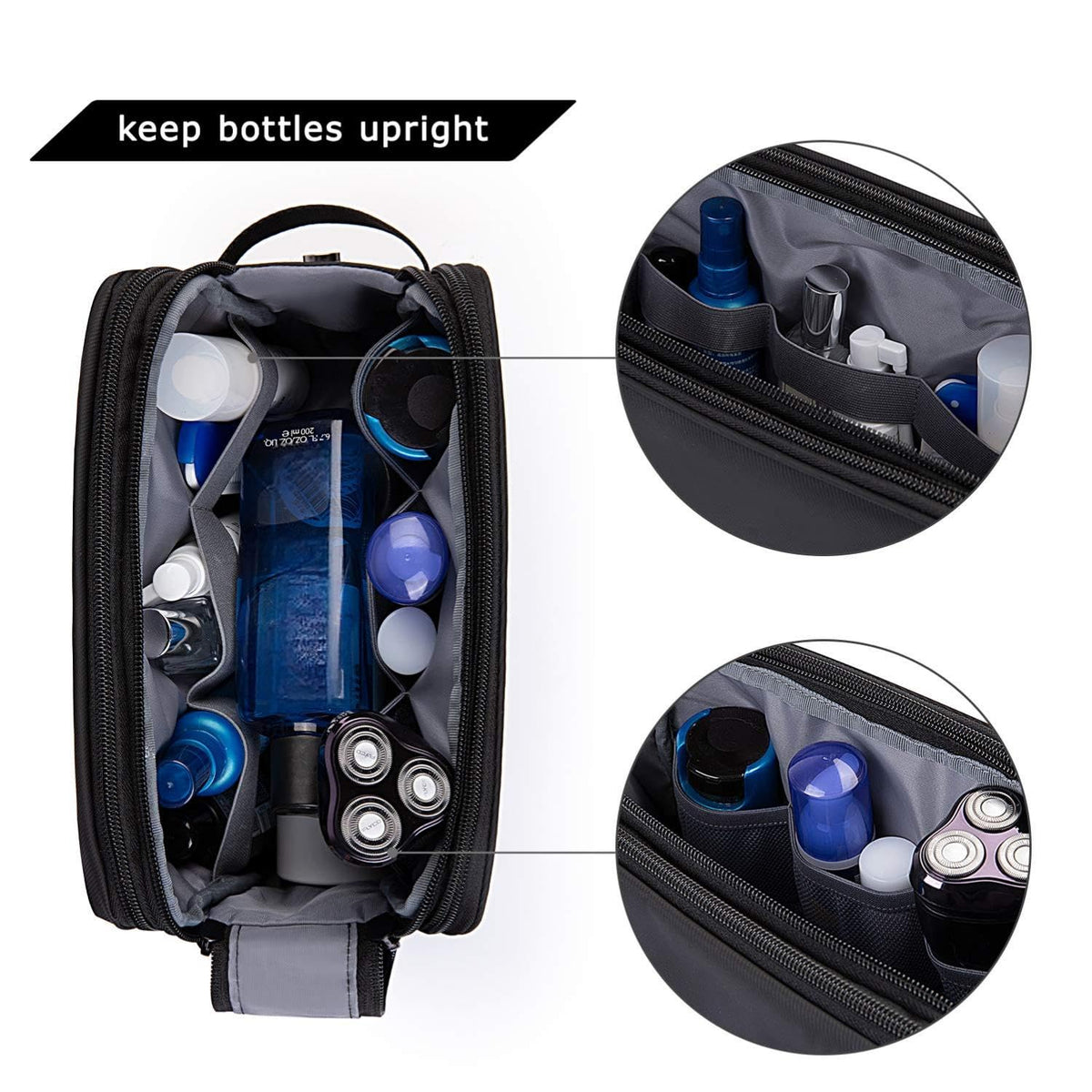KASTWAVE Toiletry Bag for Men, Travel Toiletry Organizer with Dopp Kit, Water-resistant Large Shaving Bag Organizer, for Toiletries Accessories (Black)