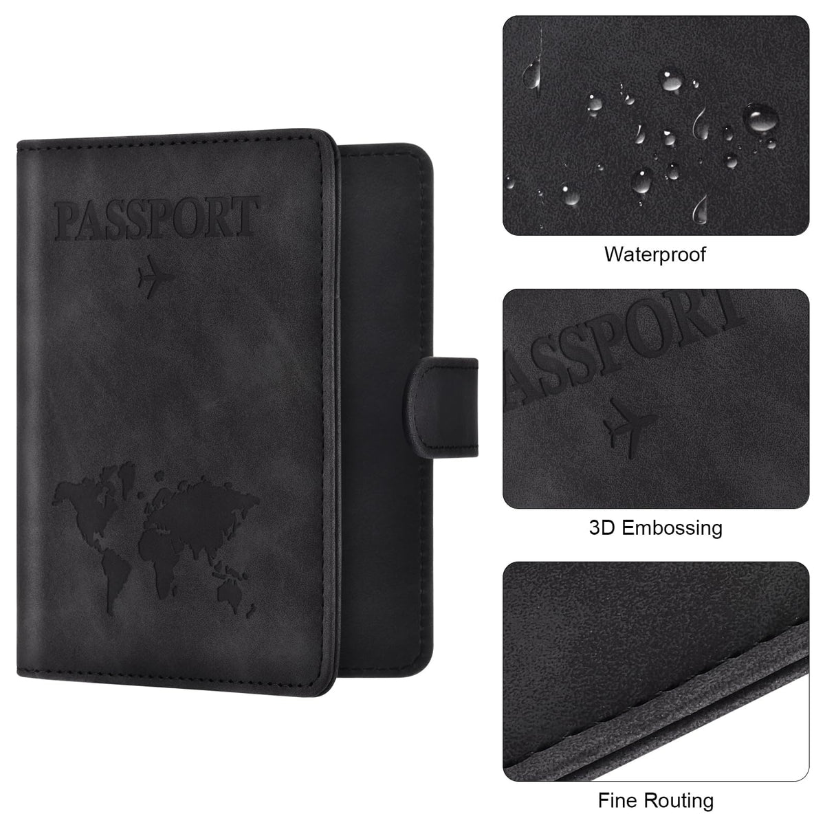 TERRIFI Passport Holder for Travel Essentials, Black Passport Wallet Cover, Passport Book Holder for Men and Women, Essential Travel Accessory