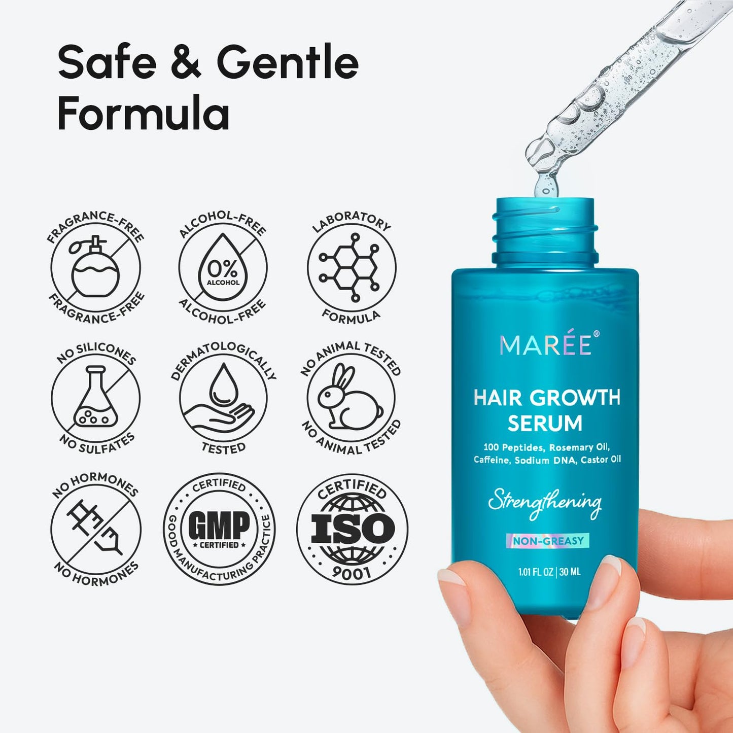 MAREE Hair Growth Serum - Caffeine Peptides Castor Rosemary Oil for Hair Growth - Products for Women & Men - Hair Oils for Hair Growth - Hair Regrowth Tonic - Scalp Serum - Suero Para El Cabello - Medaid International