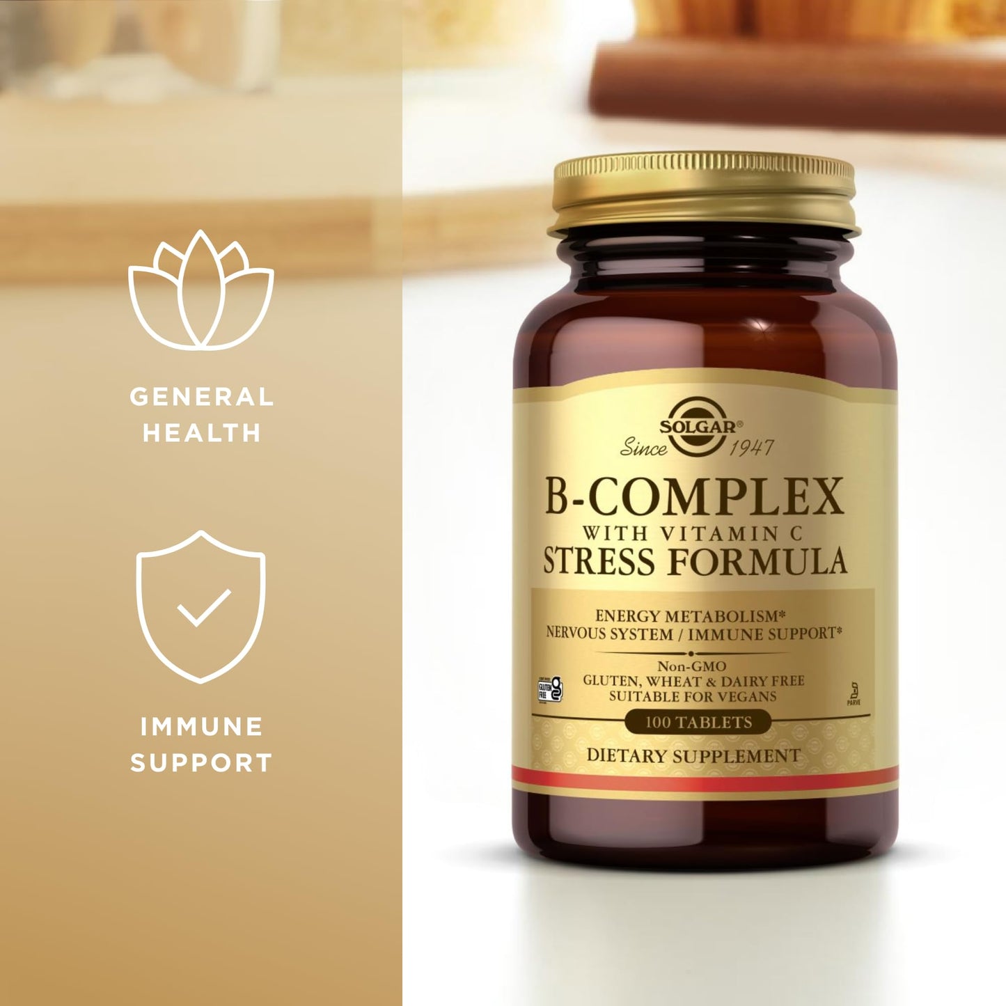 Solgar B-Complex with Vitamin C - 100 Tablets - Non-GMO, Vegan, Kosher & Gluten Free - 50 Servings - Medaid International